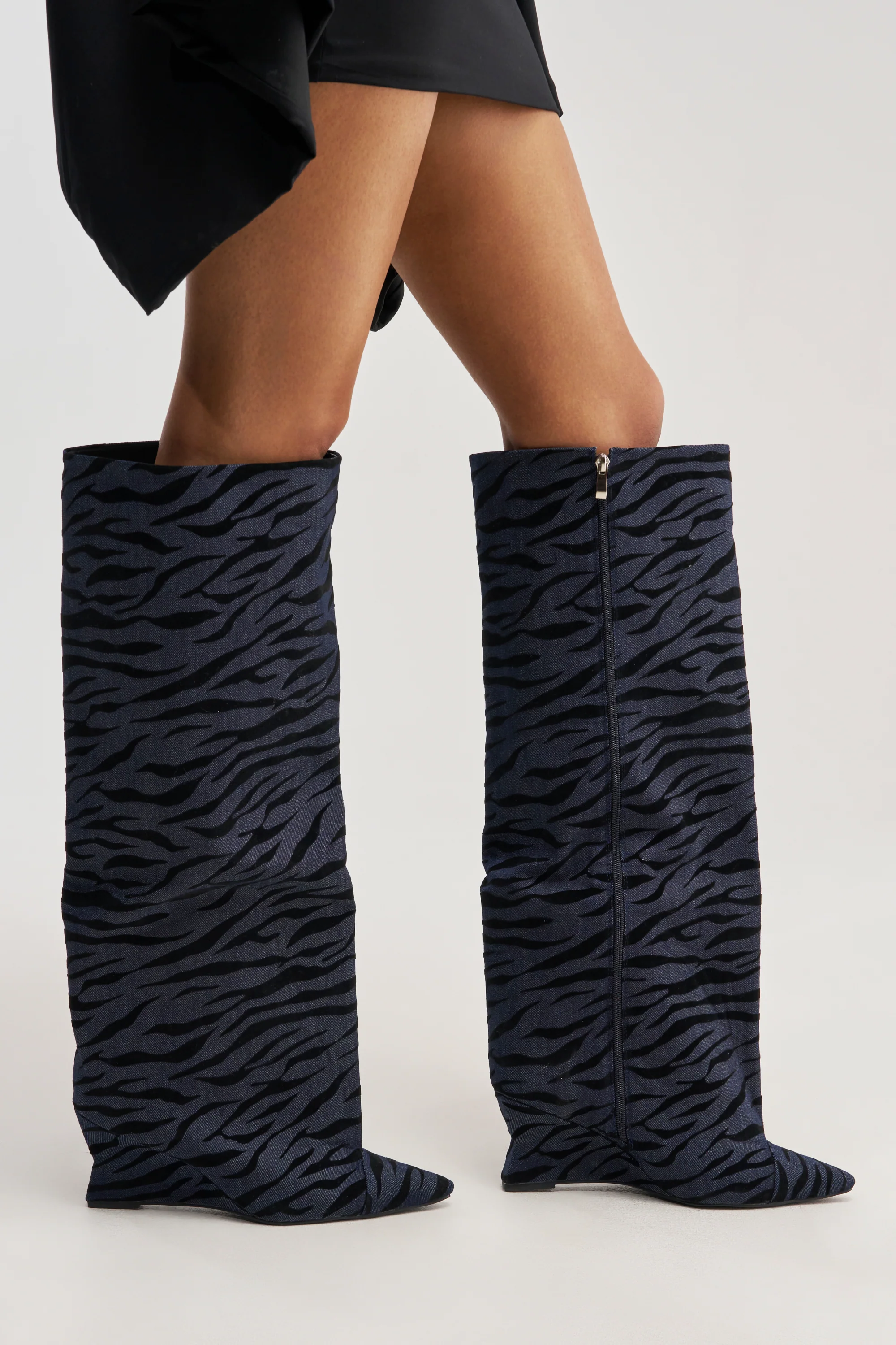 AZALEA WANG KENYA DENIM TIGER WEDGE BOOT - Akira Store