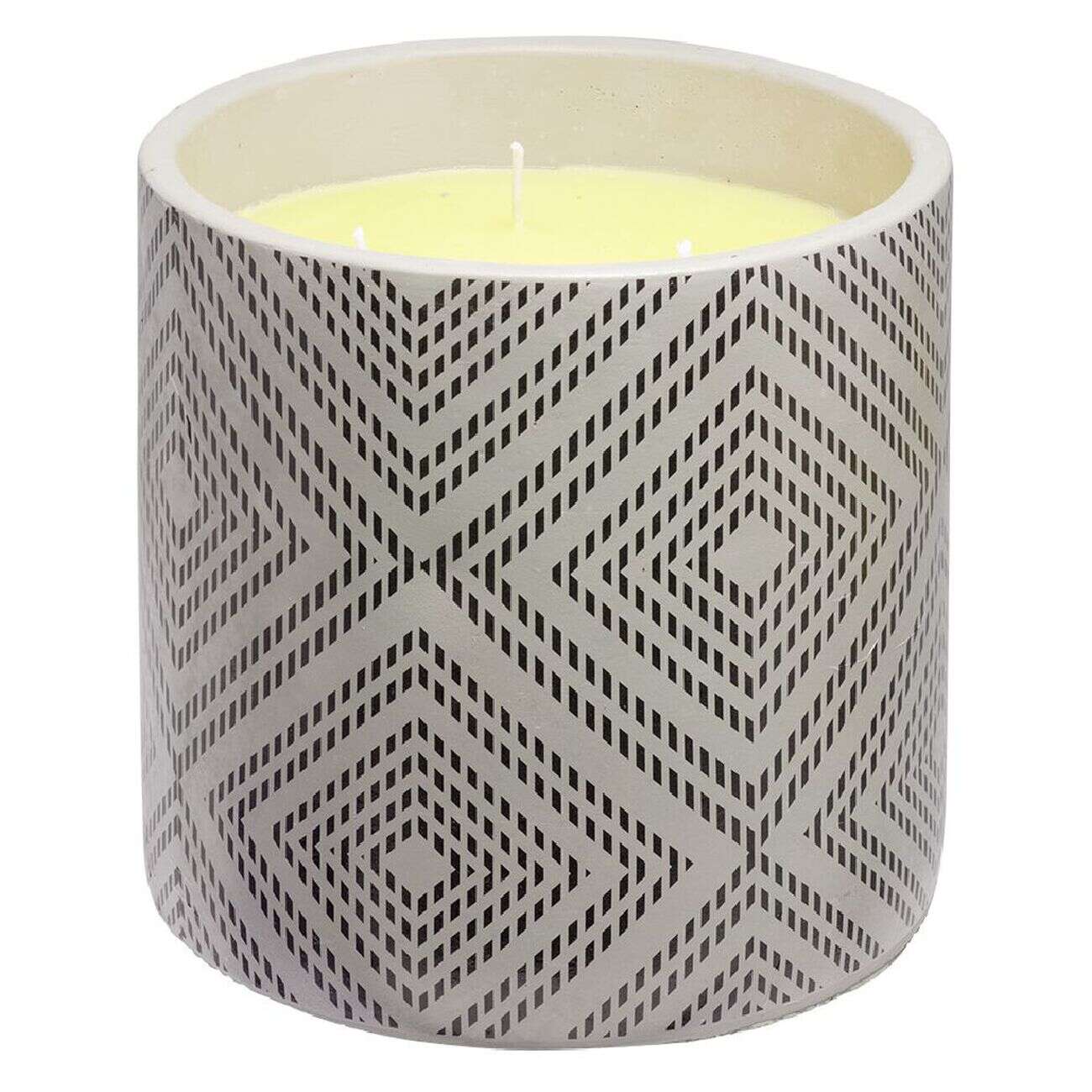 Bougie citronnelle dans pot de ciment imprimé losange style ethnique