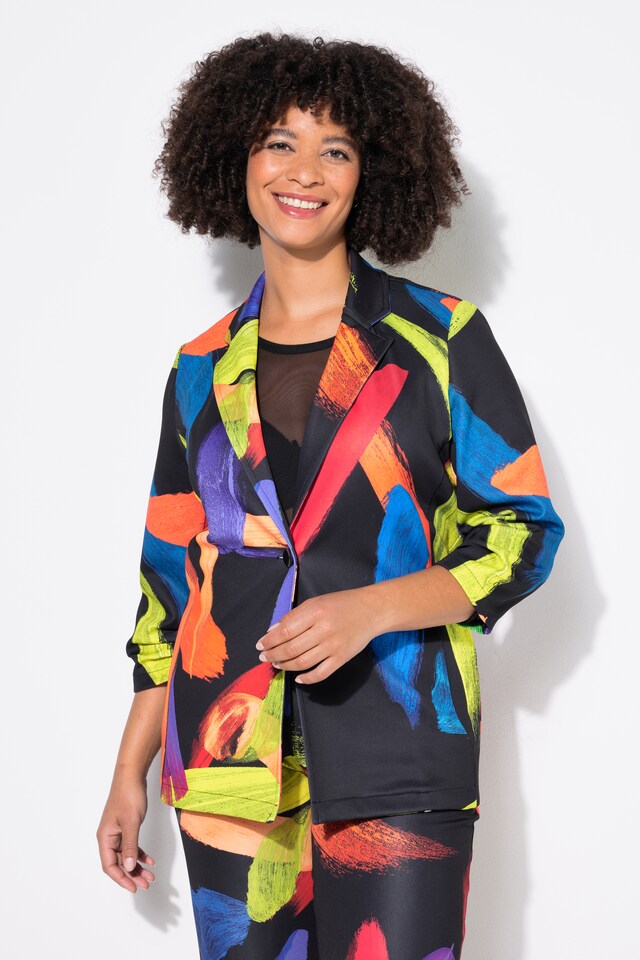 All-over print blazer with gathered 3/4 sleeves