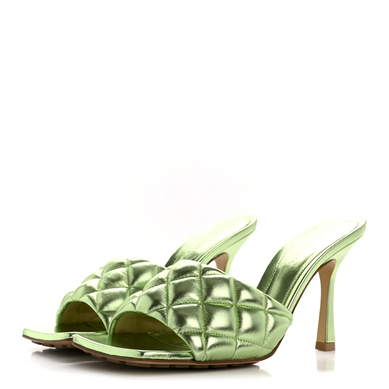 Metallic Nappa Reflection Matelasse Padded Mule Sandals 37.5 Pistachio