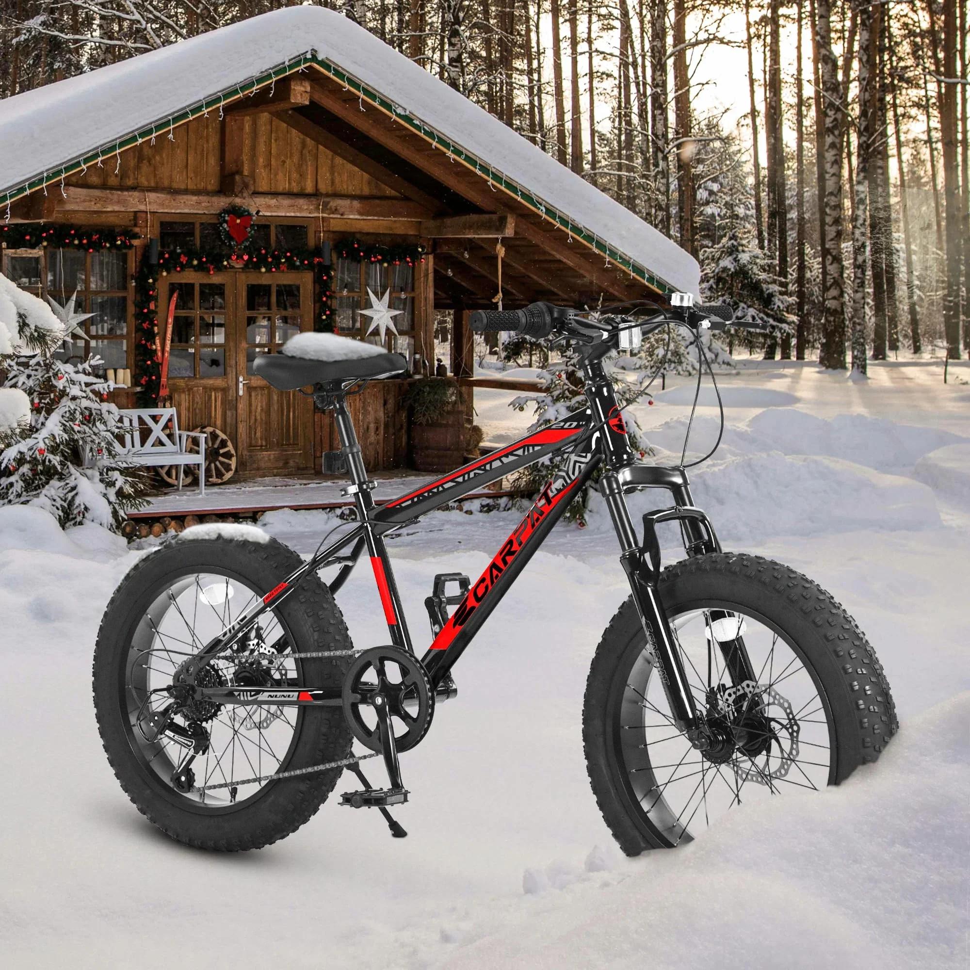 UPANBIKE 20 Inch Fat Tire Mountain Bike 4'' Wide Wheels 7-Speed Dual Disc Brakes High Carbon Steel Frame Front Suspension Snow Beach Trail Bike for Men & Women