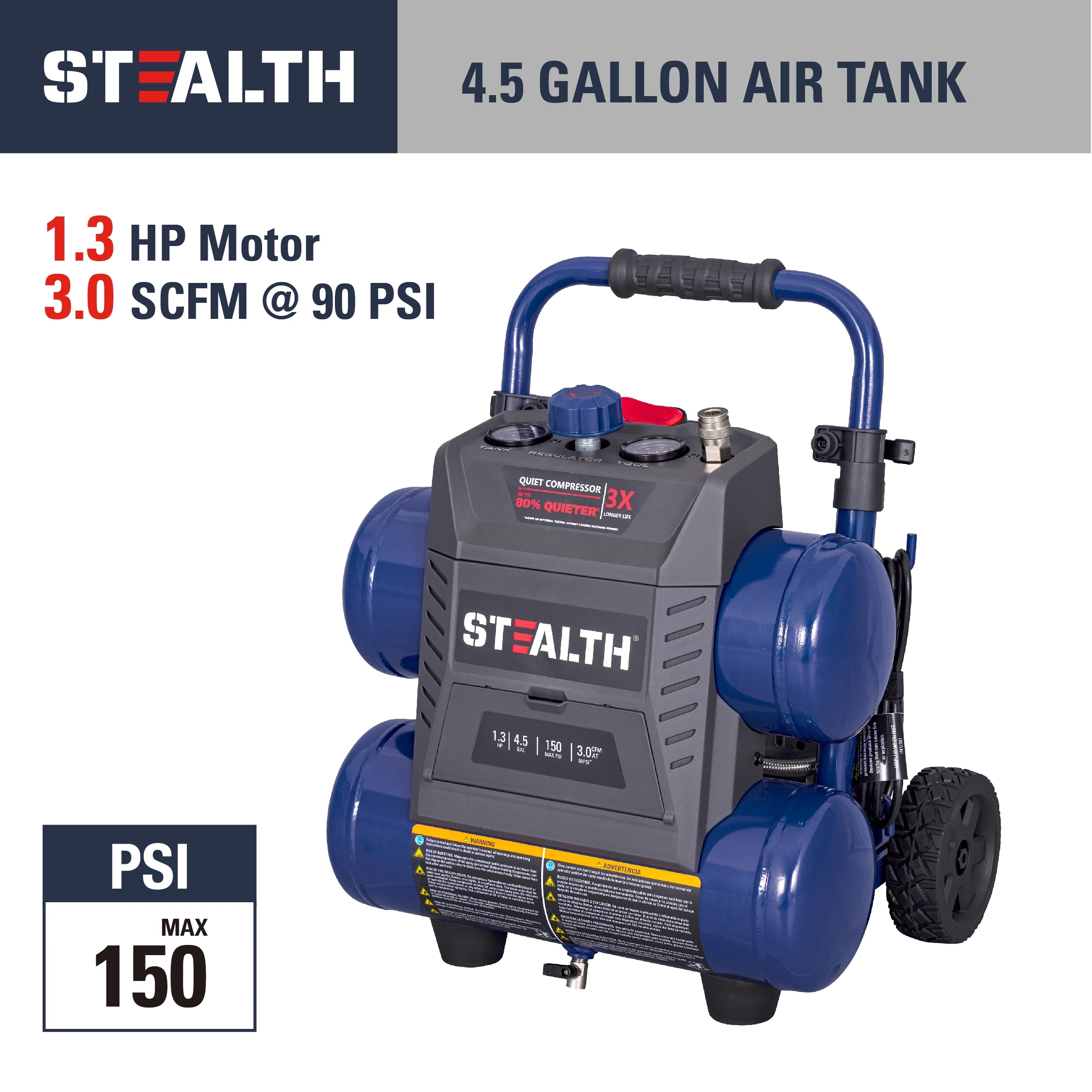 Ultra Quiet 4.5 Gallon 150 PSI Portable Electric Oil-Free Air Compressor, Professional Series - Image 4