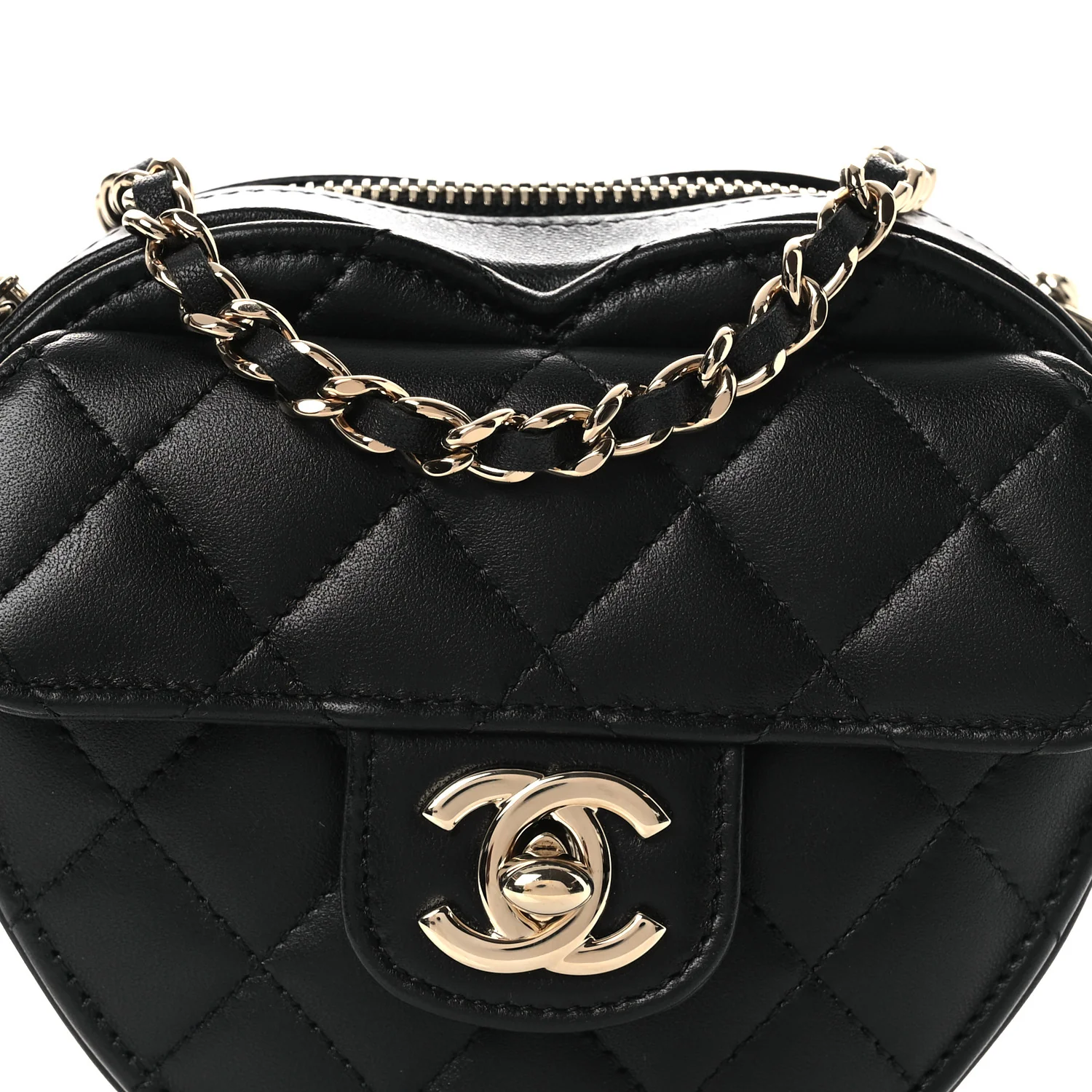 Lambskin Quilted CC In Love Heart Clutch With Chain Black