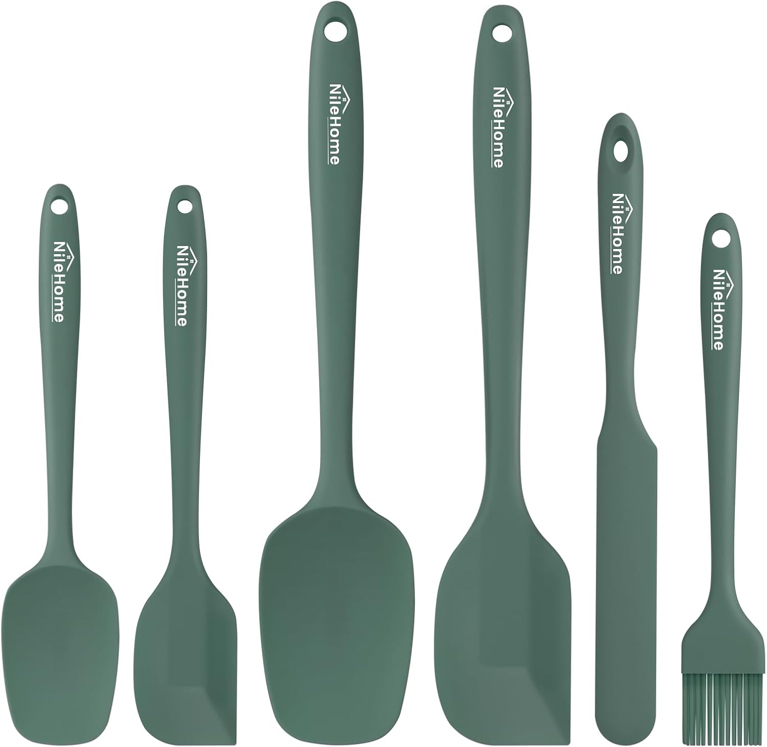 NileHome 6 Pieces Silicone Spatula Set with Silicone Brush, Mixing-Black