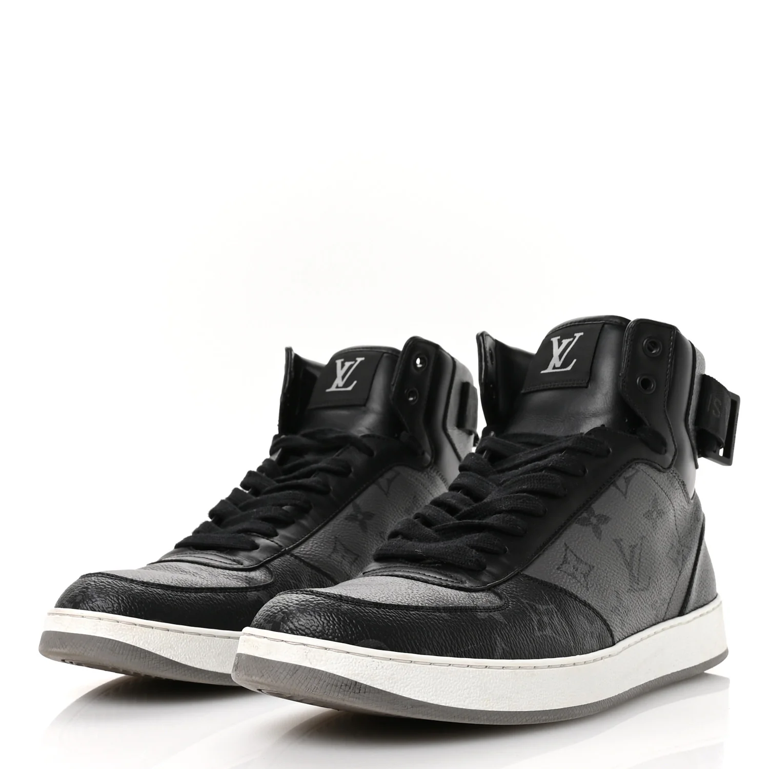 Calfskin Monogram Eclipse Mens Rivoli High Top Sneakers 10 Black Grey