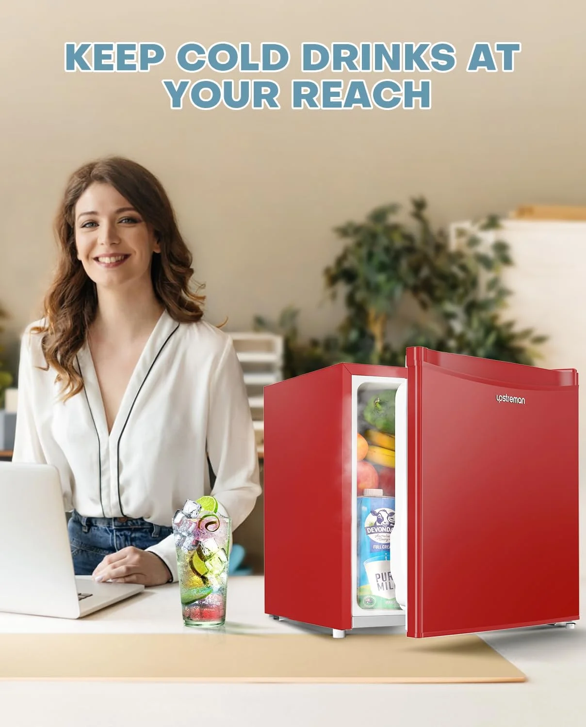1.7 Cu.ft Mini Fridge with Freezer, Dorm Essentials, Adjustable Thermostat, Energy Saving, Low Noise, Single Door Compact Refrigerator for Dorm, Office, Bedroom, Red-FR17(Red) - Image 8
