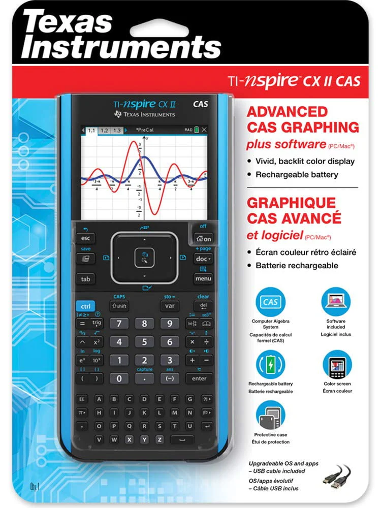 Texas Instruments TI - Nspire CX II CAS Color Graphing Calculator with Student Software (PC/Mac), Blue