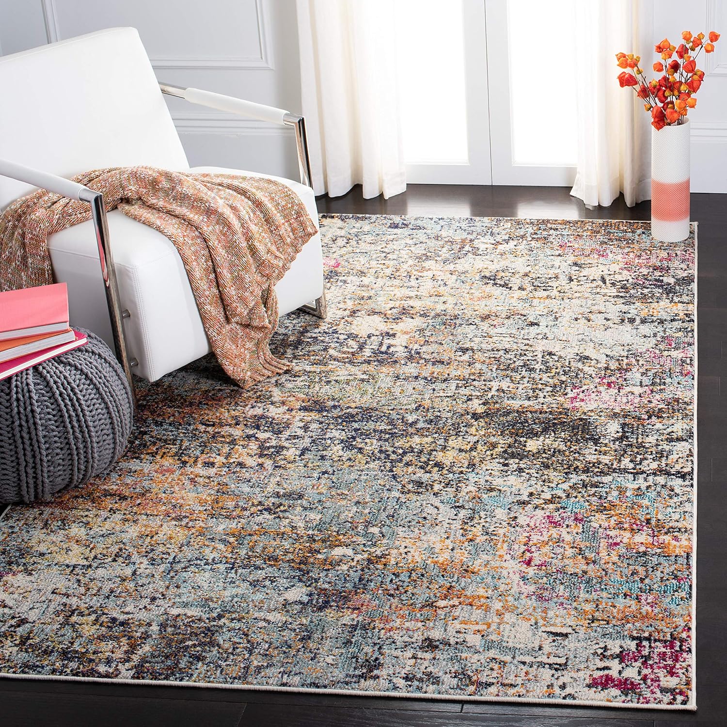 SAFAVIEH Madison Collection Area Rug - 12' Square, Black & Gold, Modern Abstract Design, Non-Shedding & Easy Care, Ideal for High Traffic Areas in Living Room, Bedroom (MAD460Z)