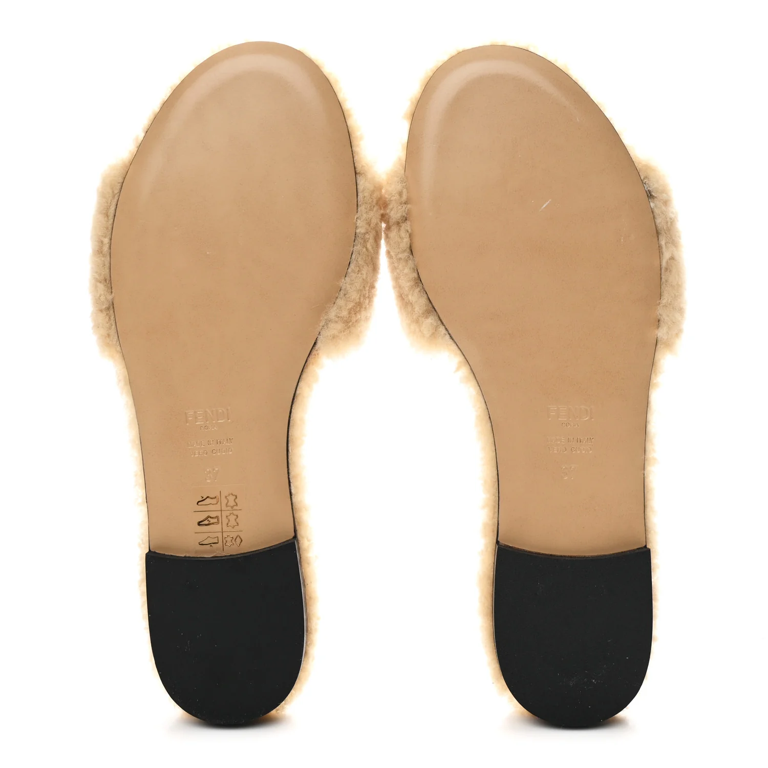 Shearling FF Baguette Slide Sandals 37 Beige Naturale