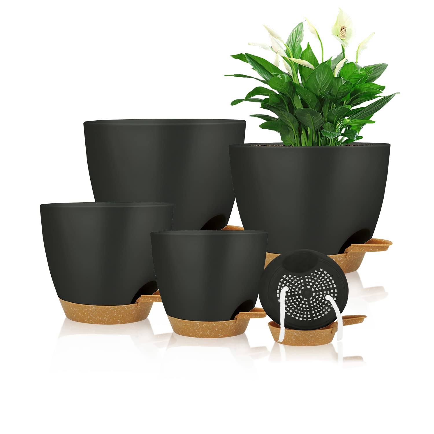Self Watering Planters with Drainage Holes Reservoir,Nursery Planting Pot for Indoor Decor Garden Plants Succulents,Snake Plant, African Violet