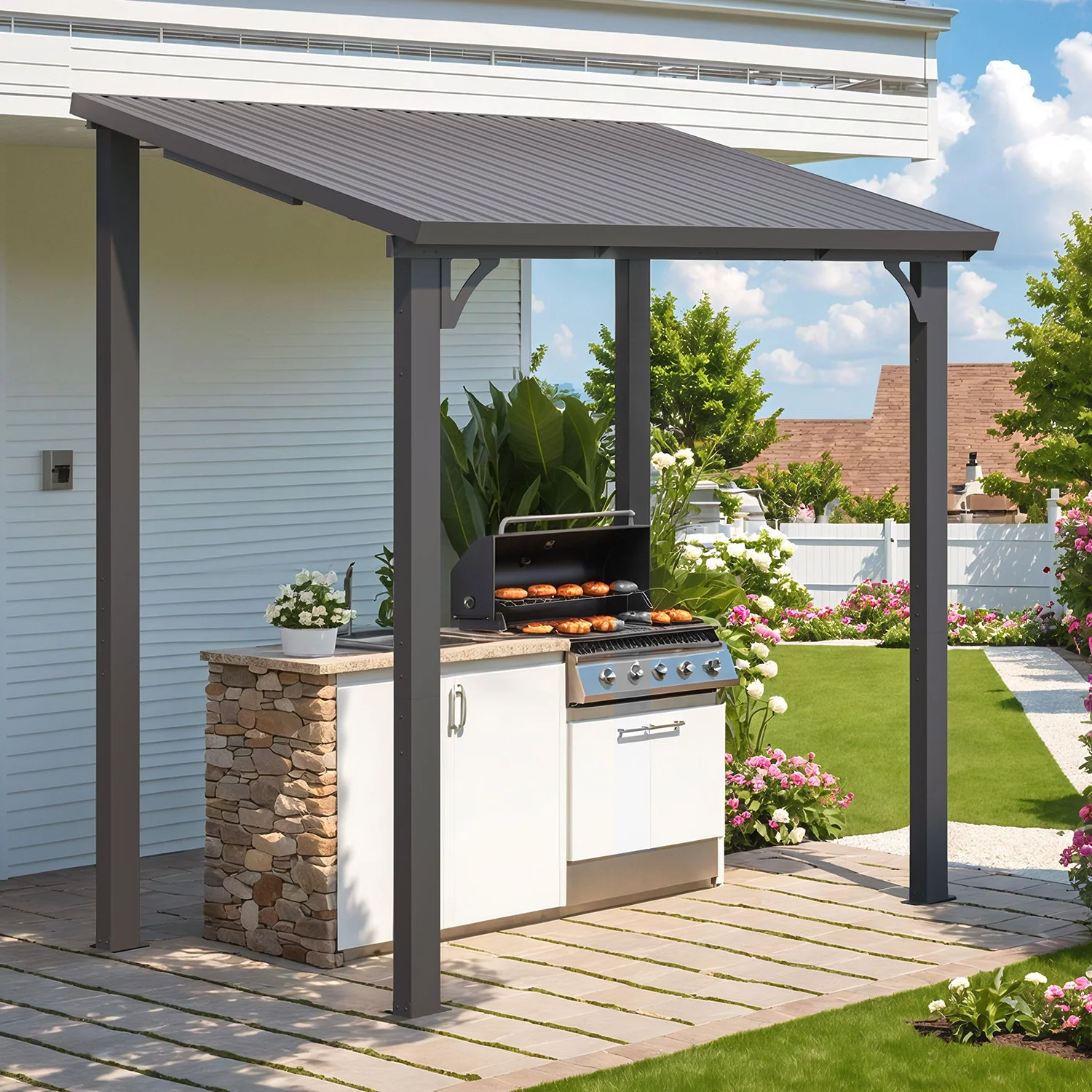 AECOJOY 8' x 5' Hardtop Gazebo Outdoor Pergola Lean to Metal Pergolas