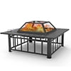 Wood Burning Fire Pits for Outside, 32 Square Iron Fire Pit Backyard Patio Garden Stove Wood Burning Fire Pit w/ BBQ Net, Waterprrof Cover, Mesh Screen Lid, Wood Grate, Poker, Durable Fire Pit