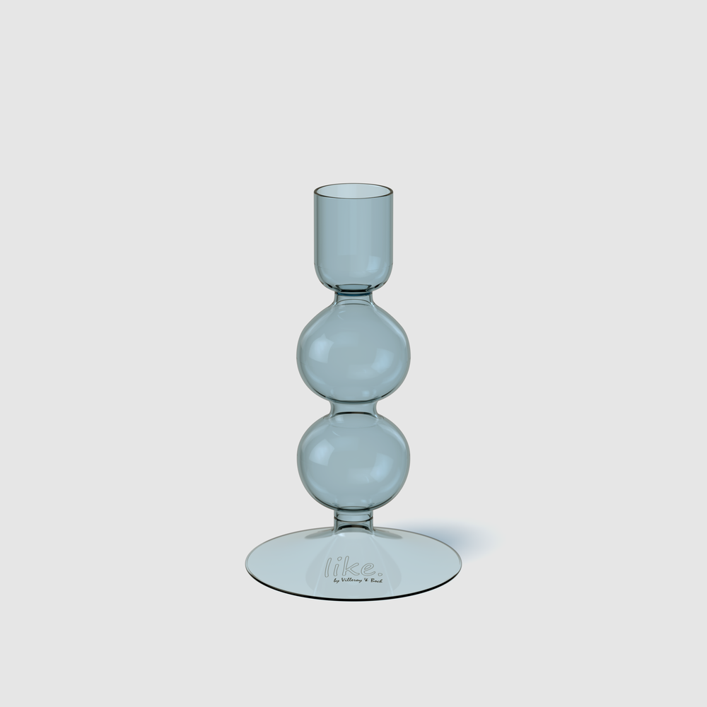 Like Home Candlestick holder - Blue, 3'' x 3'' x 5.4'', borosilicate glass