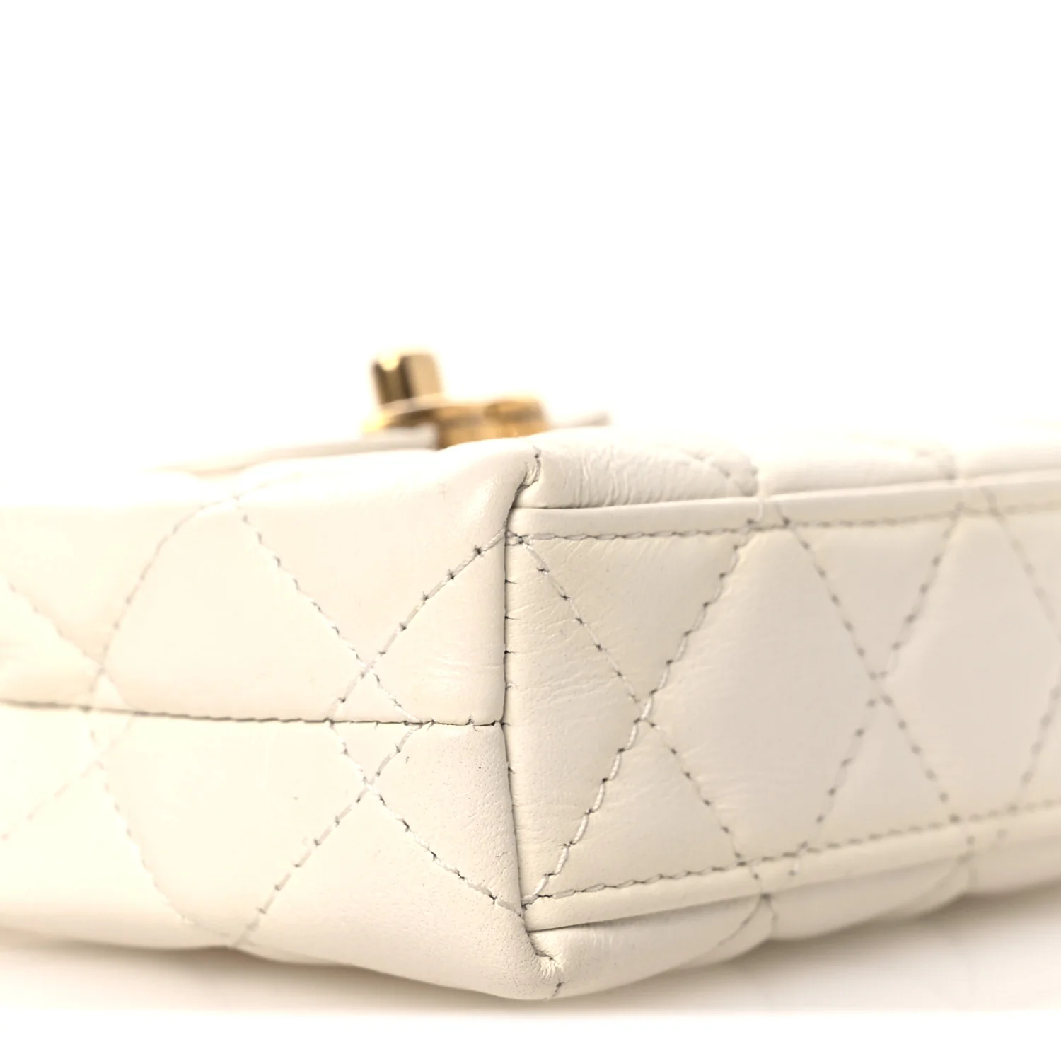 Shiny Aged Calfskin Quilted Mini Nano Kelly Shopper White