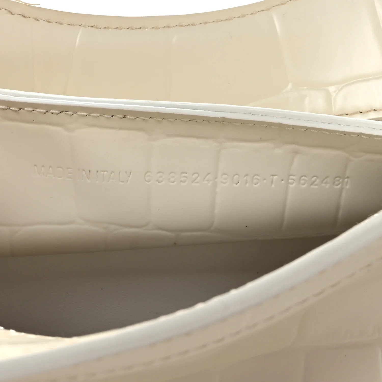 Semi Shiny Calfskin Crocodile Embossed Neo Classic Silver Hardware Nano City Crossbody White