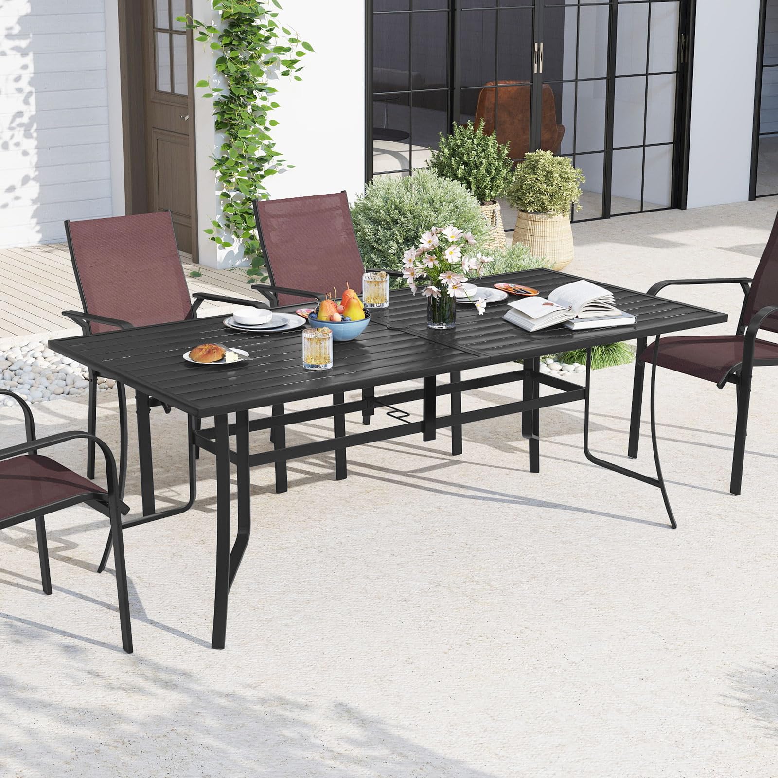 Tangkula Rectangle Patio Dining Table for 8 with Umbrella Hole