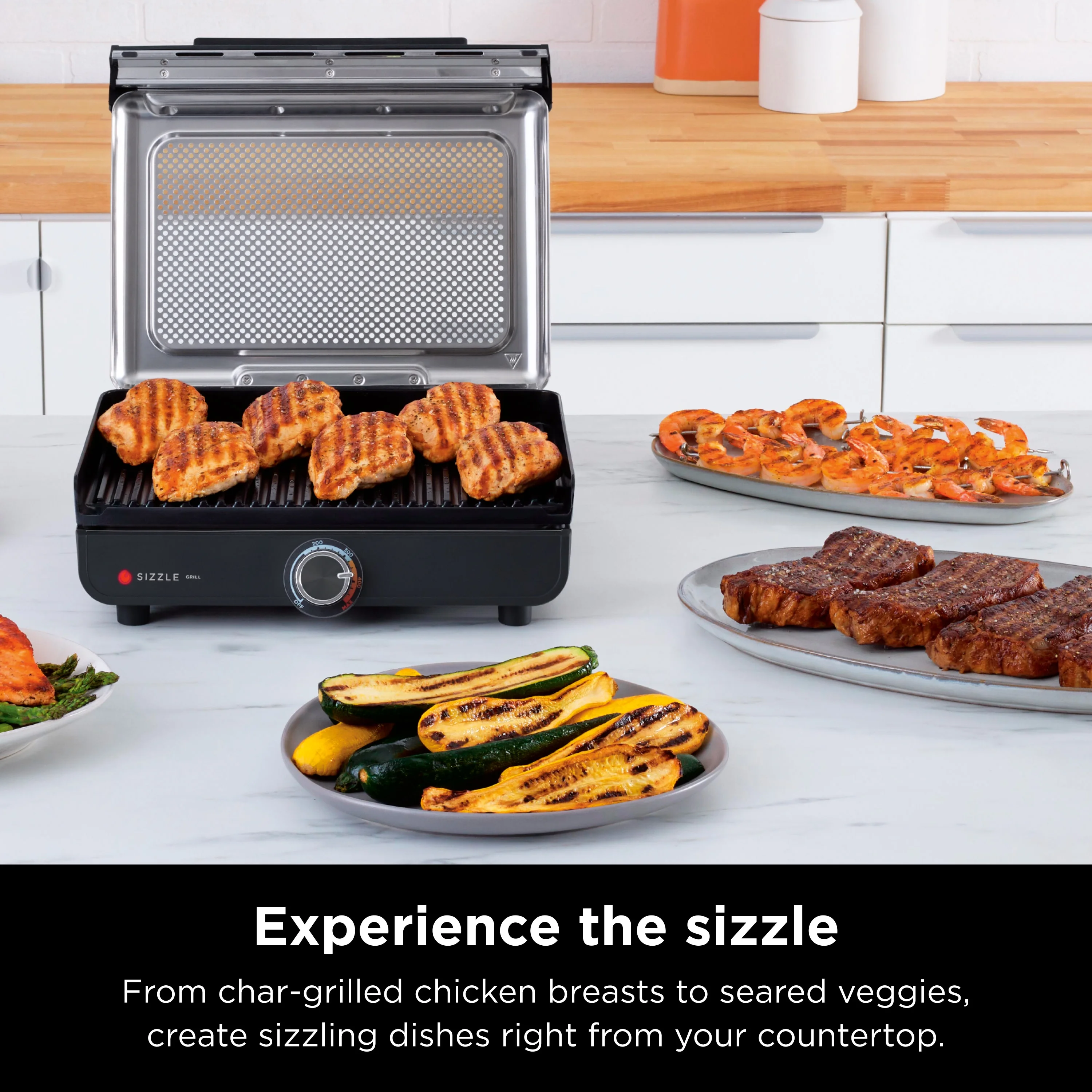 Ninja Sizzle Smokeless Indoor Grill with Nonstick Grill Plate. GR100 - MadeInUSA
