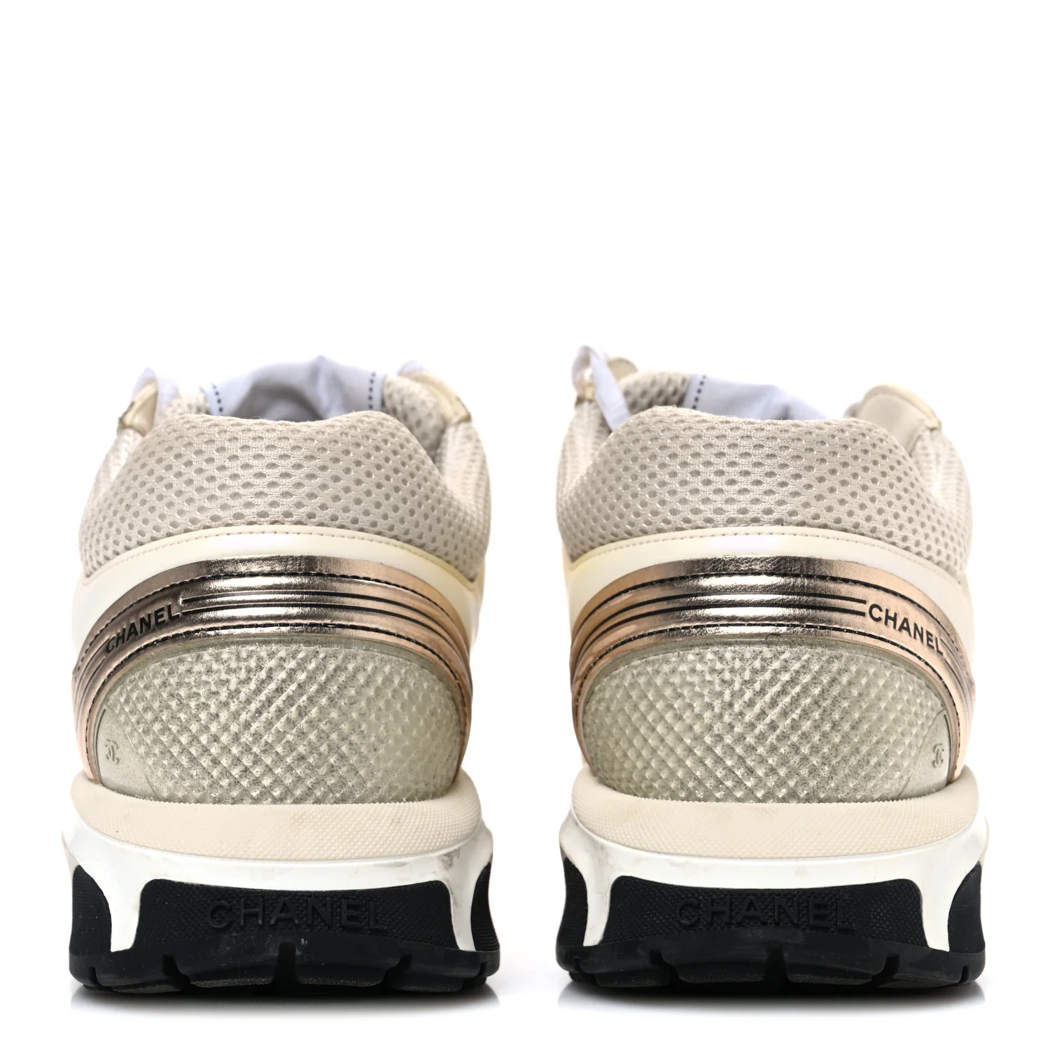 Fabric Laminated Calfskin Stretch CC Sneakers 41 Ivory White Silver
