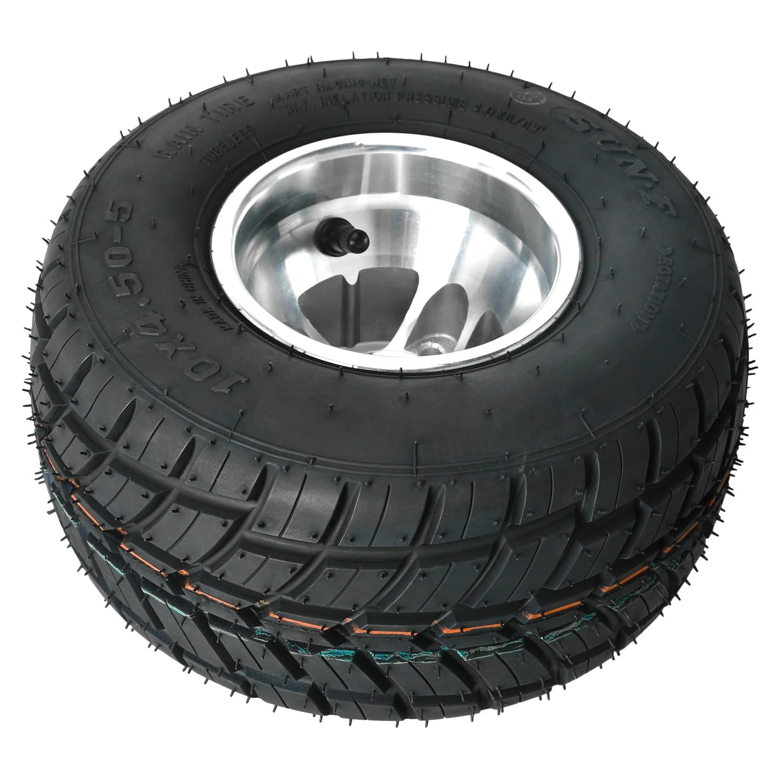 Set 4 Go Kart Tires and Rims, 10x4.50 - 5 Front Tubeless Tires Rims, 11x7.10 - 5 Rear Tires Rims, Go Cart Wheels and Tires Fit Bolt Pattern 58 Mm with 3 Holes Drift Trike, Buggy Lawn Mower