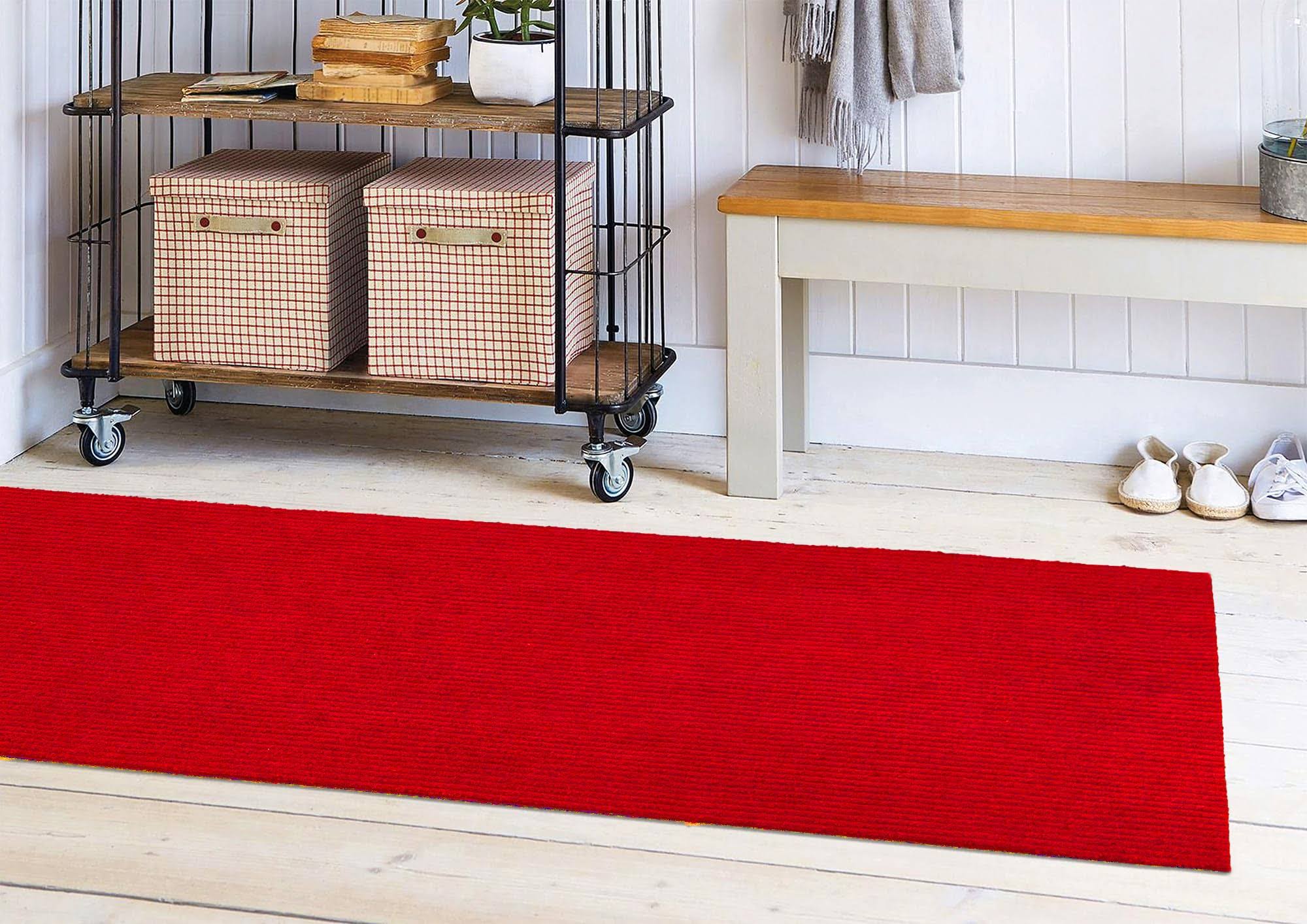 Sweet Home Stores Ribbed Waterproof Non-Slip Rubber Back Solid Runner Rug 2 ft. W x 4 ft. L Red Polyester Garage Flooring