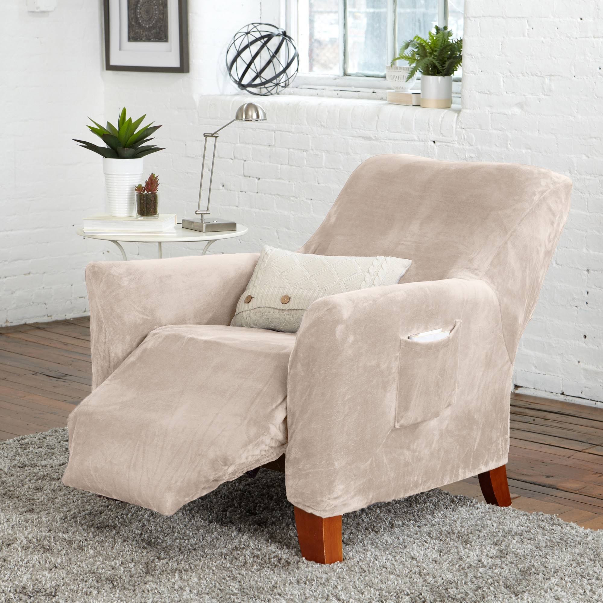 Home Fashion Designs Velvet Plush Form Fit Recliner Slipcover, Silver Cloud