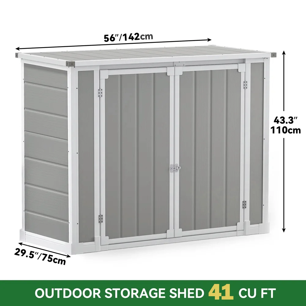 Shed and Outdoor Storage, 41 Cu.Ft Small Outdoor Resin Shed with 3 Doors Floor, 306GAL Deck Box Waterproof Plastic Tool Storage Shed for Cushion Lawn Mower Garbage Cans(Gray) - Image 8