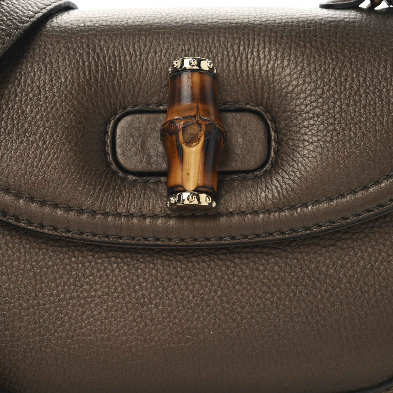 Metallic Calfskin Medium New Bamboo Top Handle Bag Bronze