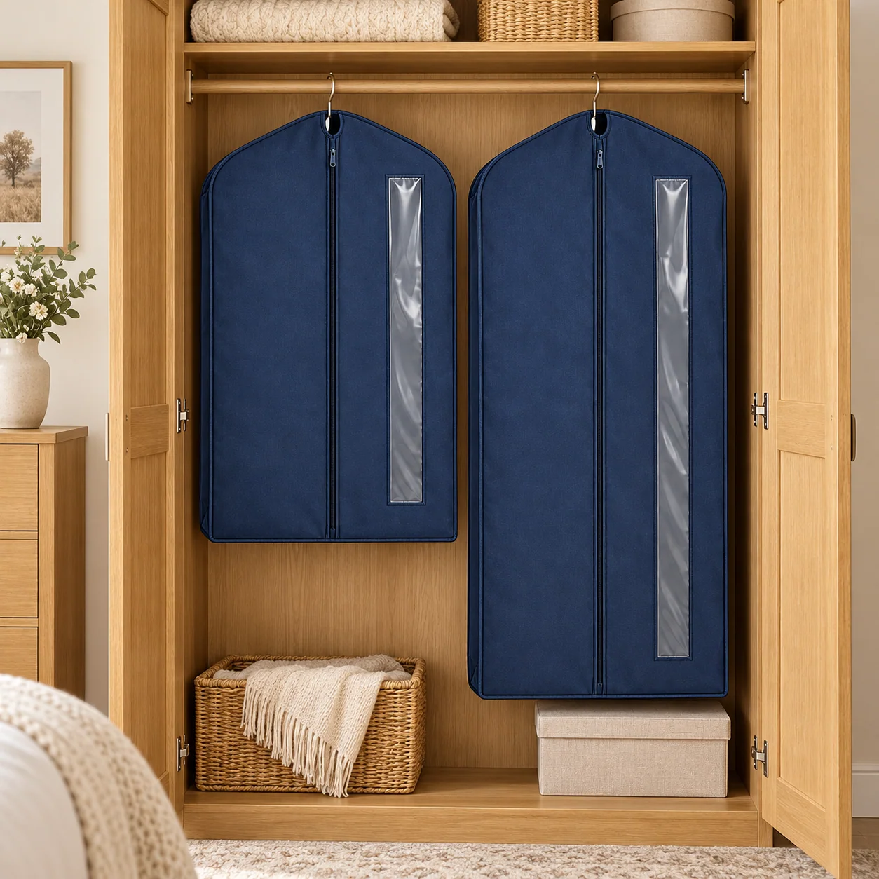 Navy Windowed Garment Covers, Mixed Length 2-Pack