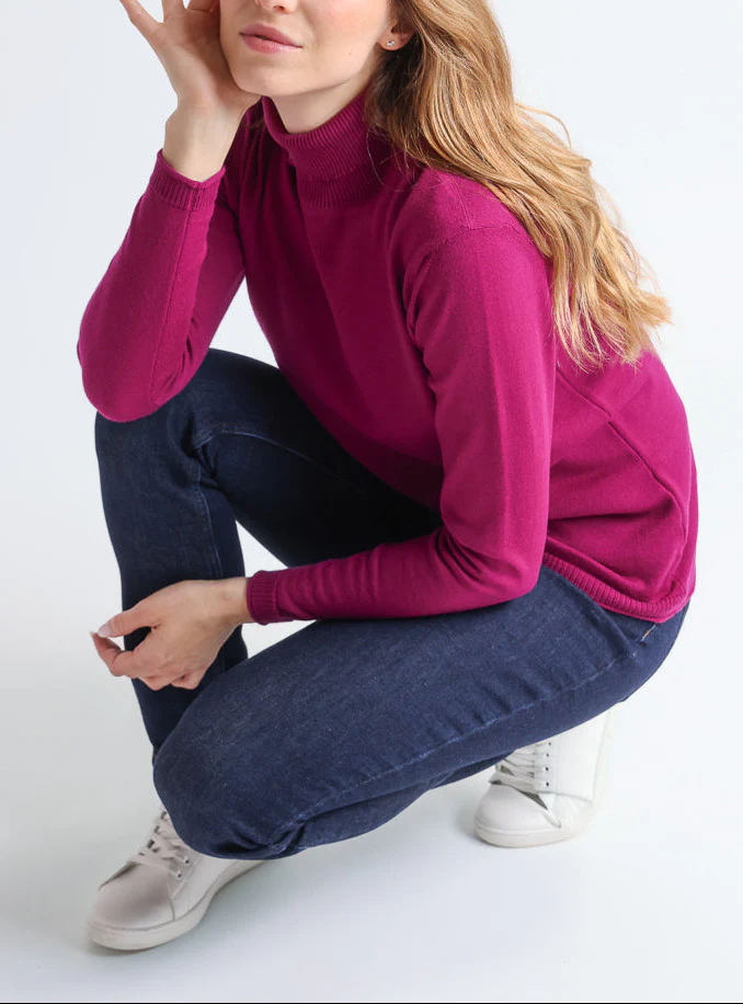 Pull femme col roulé en laine mérinos violet améthyste