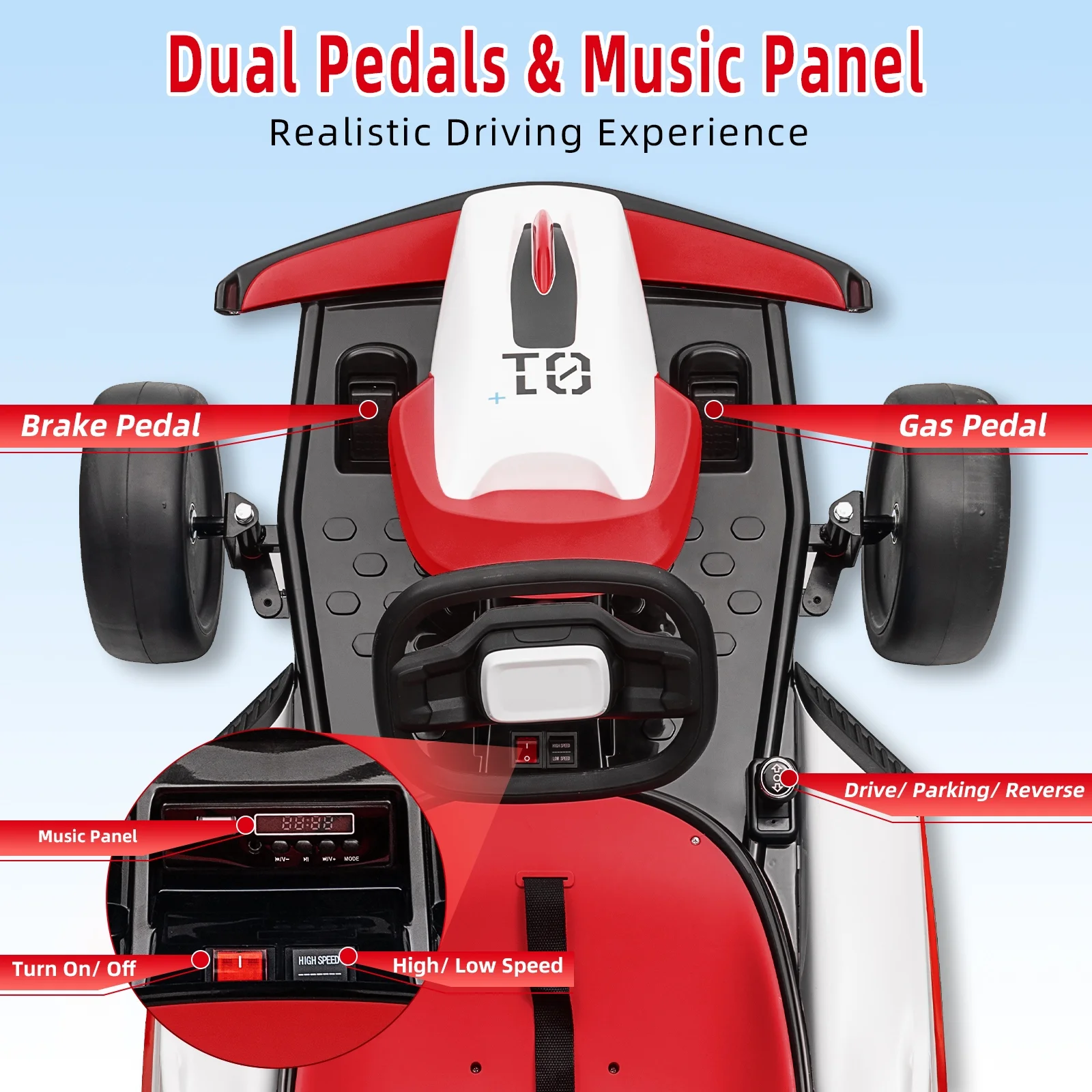 24V Drift Kart with 2X150W Strong Motor, 7AH Big Battery, Electric Pedals, Electric Go Kart Outdoor Race Toy(49.2" x 29.5" x 21.6"/Red) - Image 8
