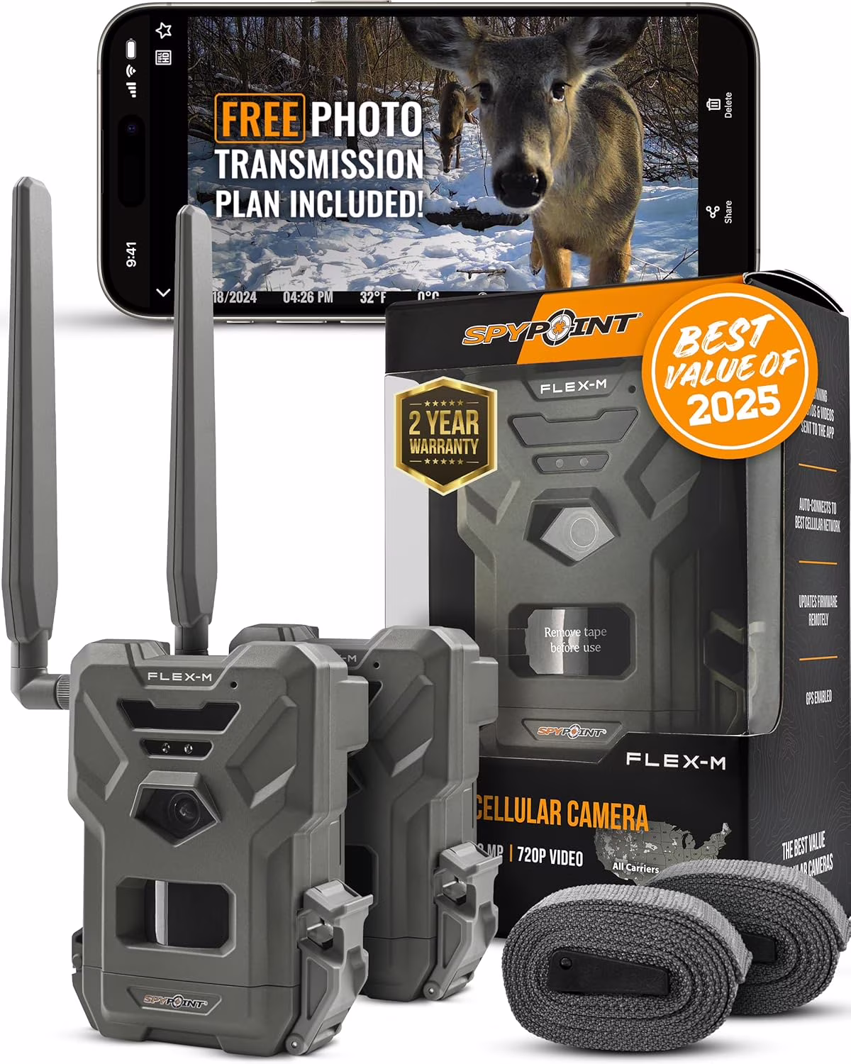 Flex-m Twin Pack Cellular Trail Camera Hunting Trail Monitor with GPS, Night Vision, Dual-Sim LTE, IP65 Water-Resistant(Single)