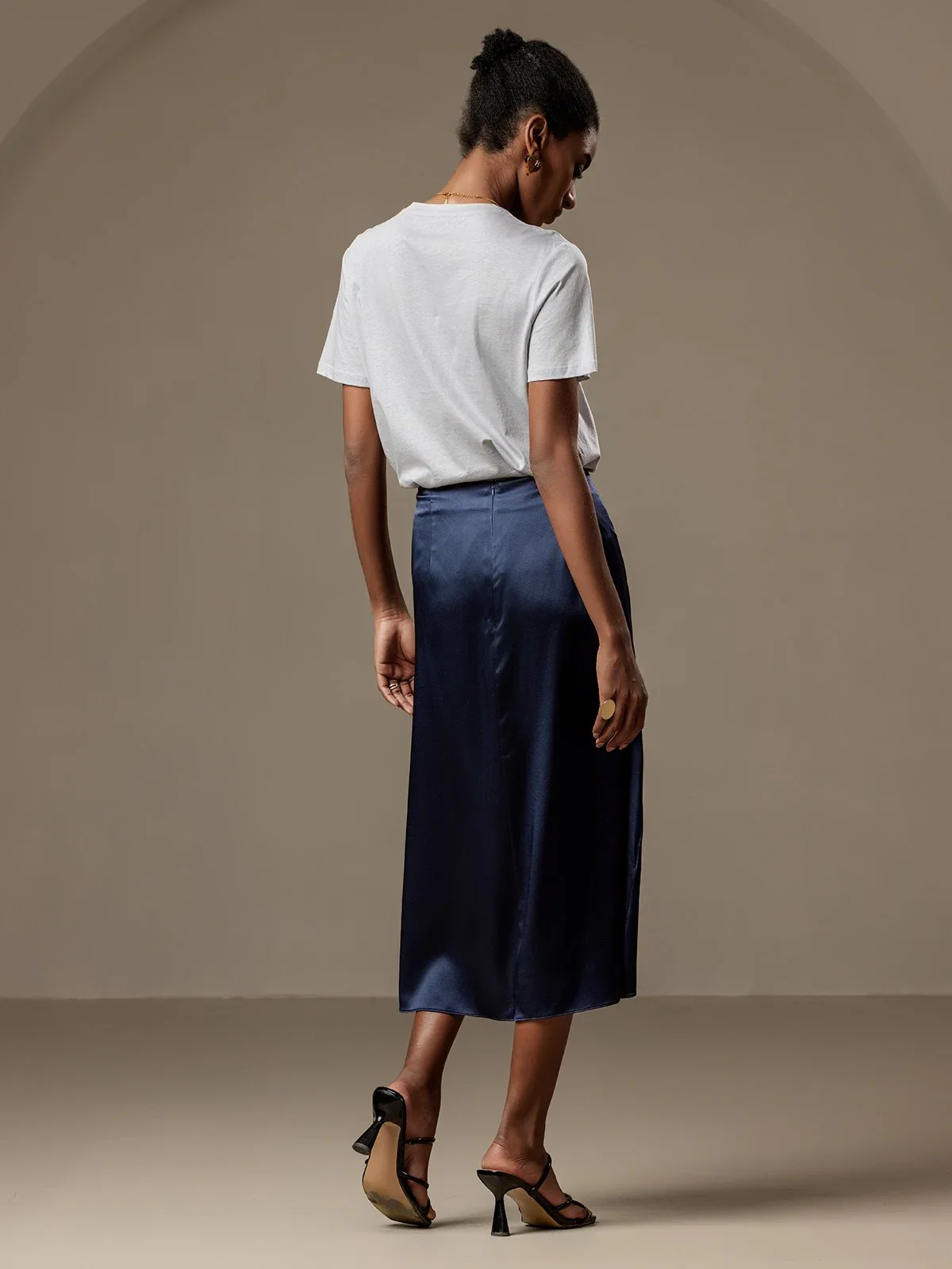Silk Pleated High Slit Skirt