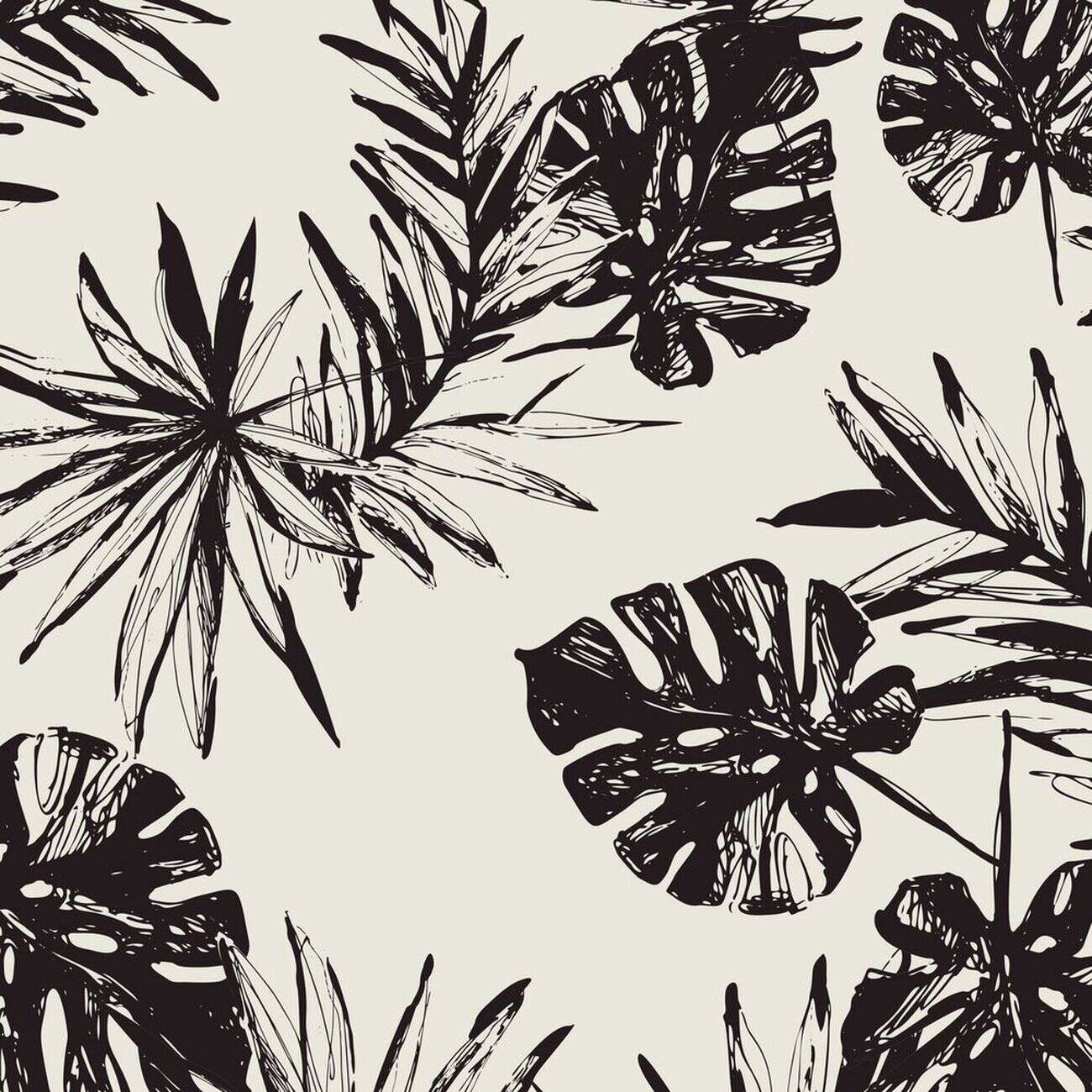 Nappe ronde tissu motif feuillage exotique blanc et noir Ø160cm