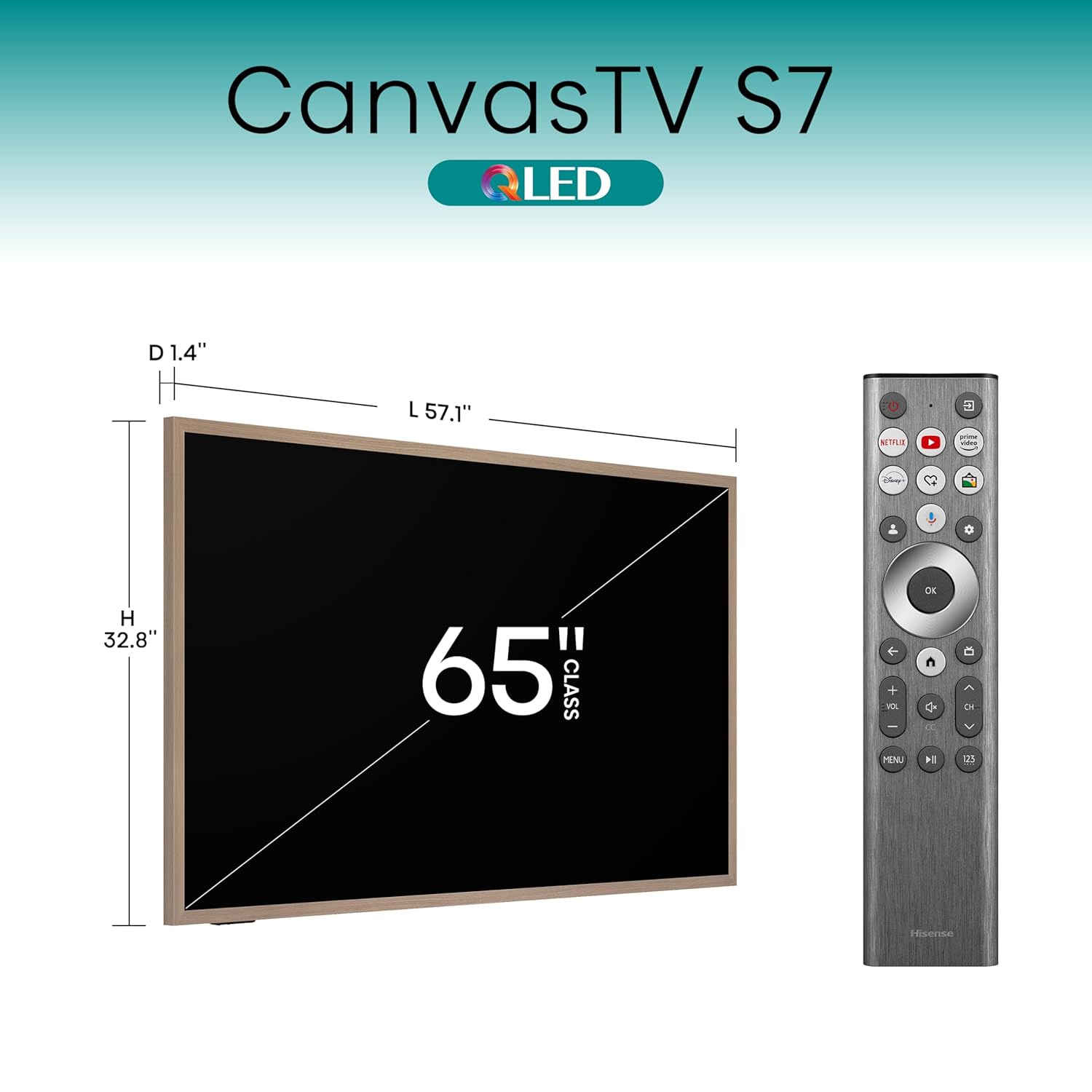 Hisense 65-Inch Class QLED 4K S7N CanvasTV™ Series Dolby Vision HDR Google Smart TV (65S7N) - 144Hz  Art Mode  Anti-Glare Panel  Hi-Matte Display  Frame & UltraSlim Wall Mount Included