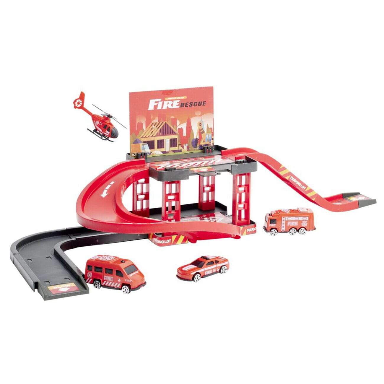 Jeu de parking pompier à construire avec 4 véhicules 19 pièces