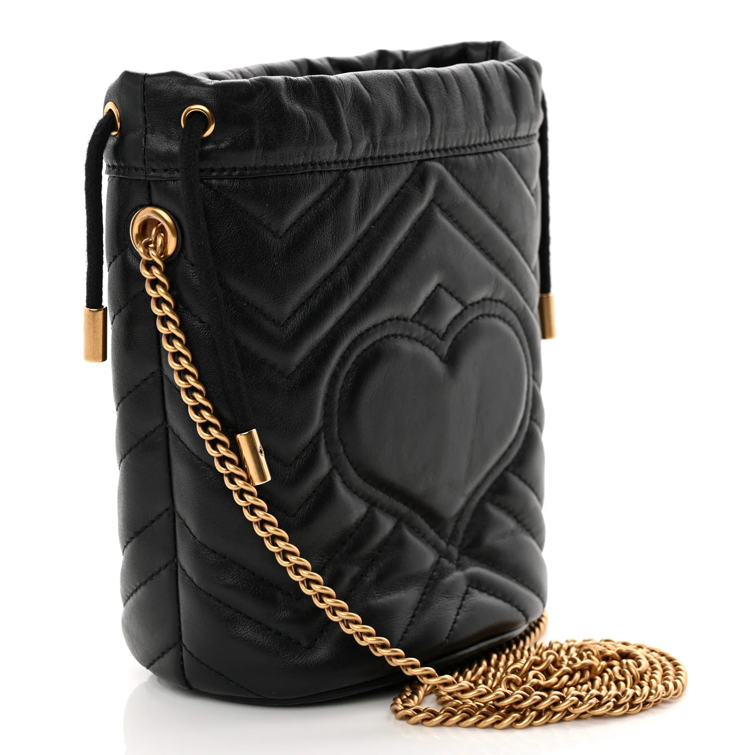 Calfskin Matelasse Mini GG Marmont 2.0 Bucket Bag Black