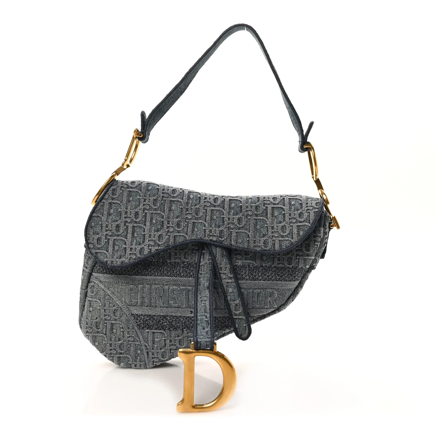 Oblique Embroidered Saddle Bag Denim Blue