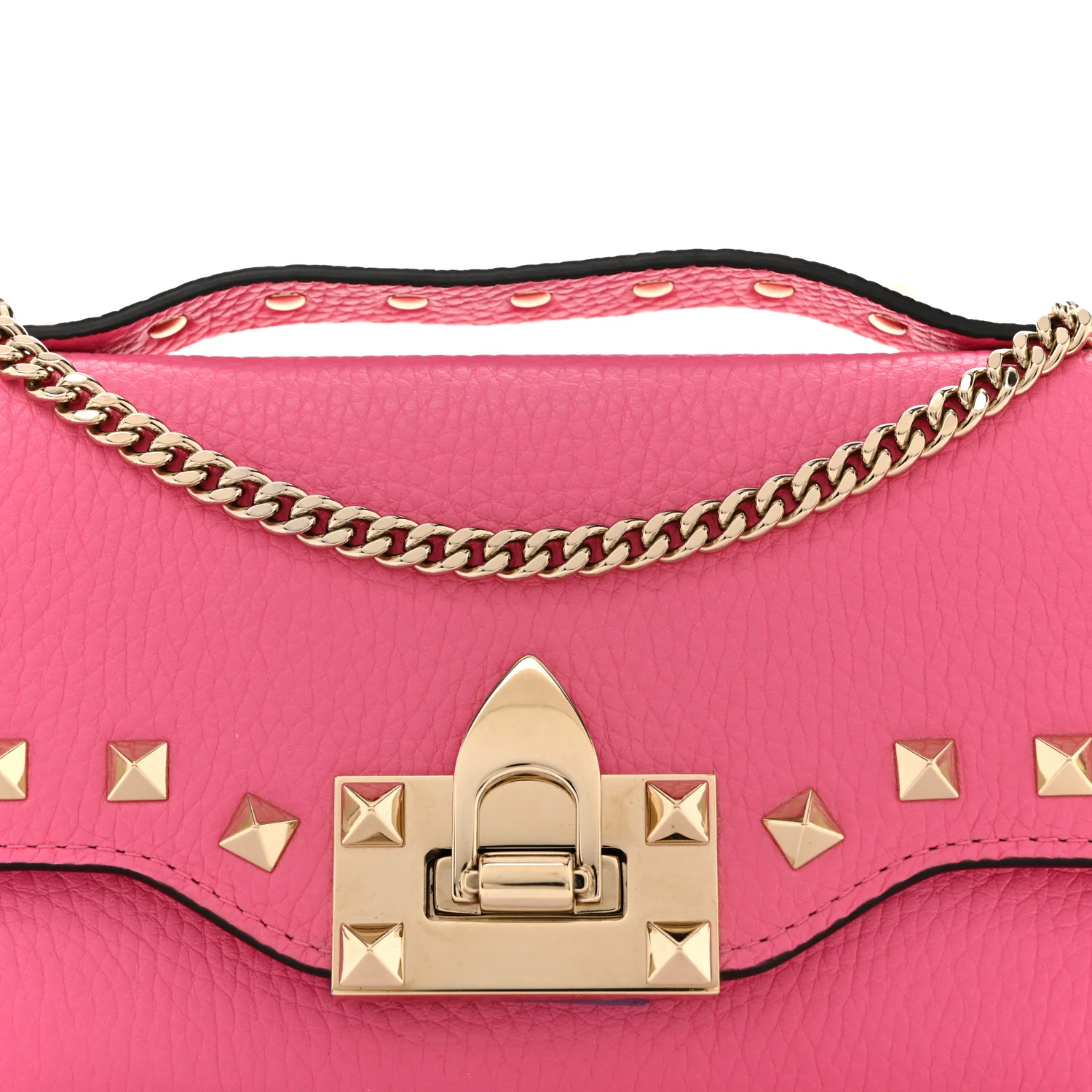 Pebbled Calfskin Rockstud Flip Lock Wallet On Chain Feminine Pink
