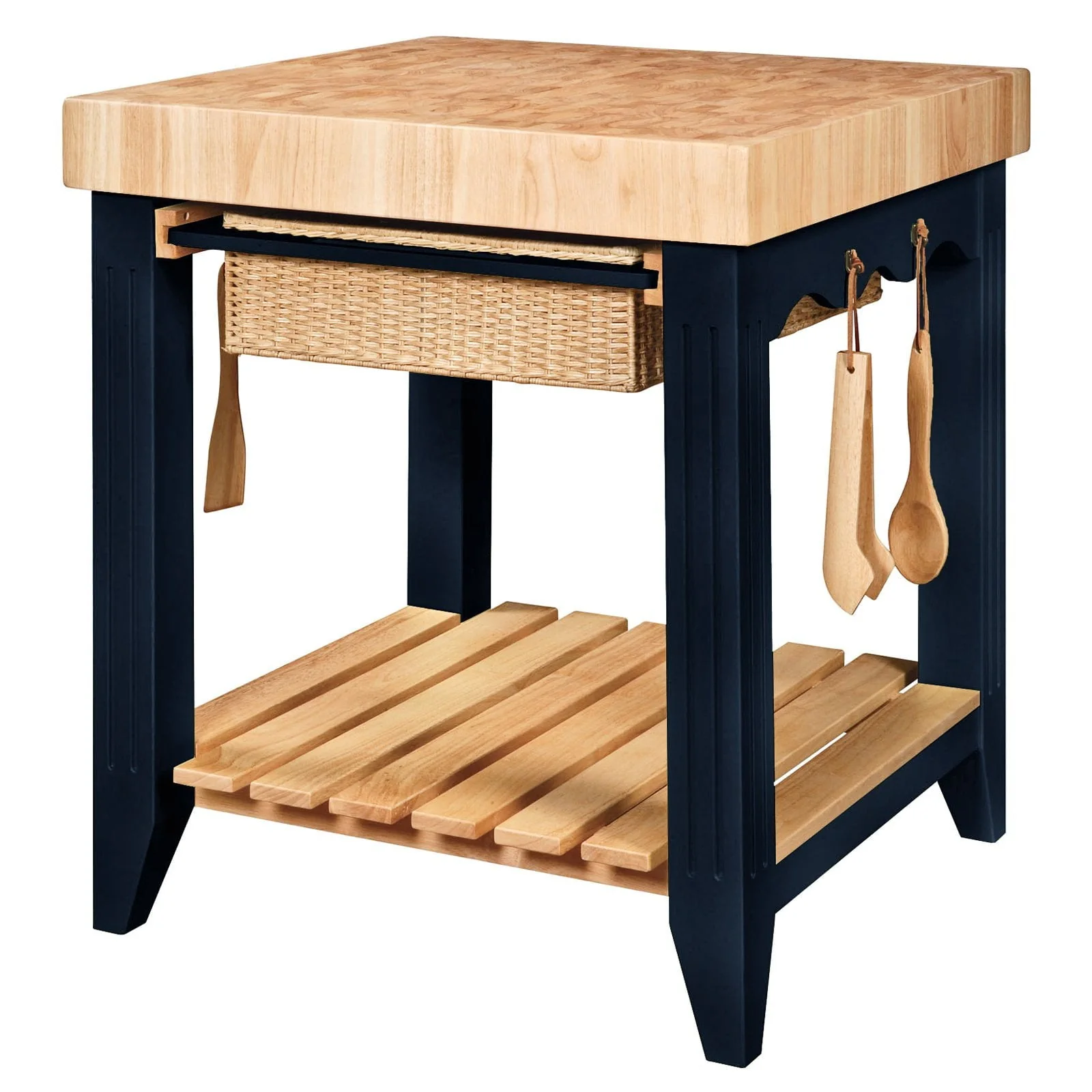 Kolton Square Kitchen Island, Black and Natural with Butcher Block Top(Black and Natural with Butcher Block Top) Image 7