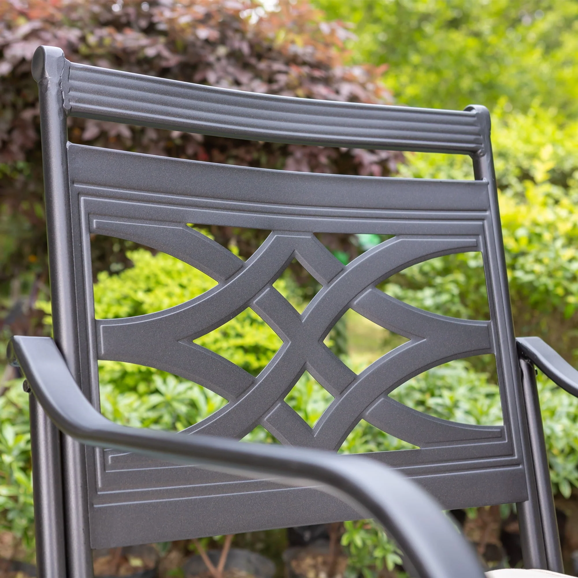 MF Studio 5 Pieces Patio Dining Set 1 Piece Metal Round Table 4 Pieces Outdoor Swivel Chairs with Cushion Image 9