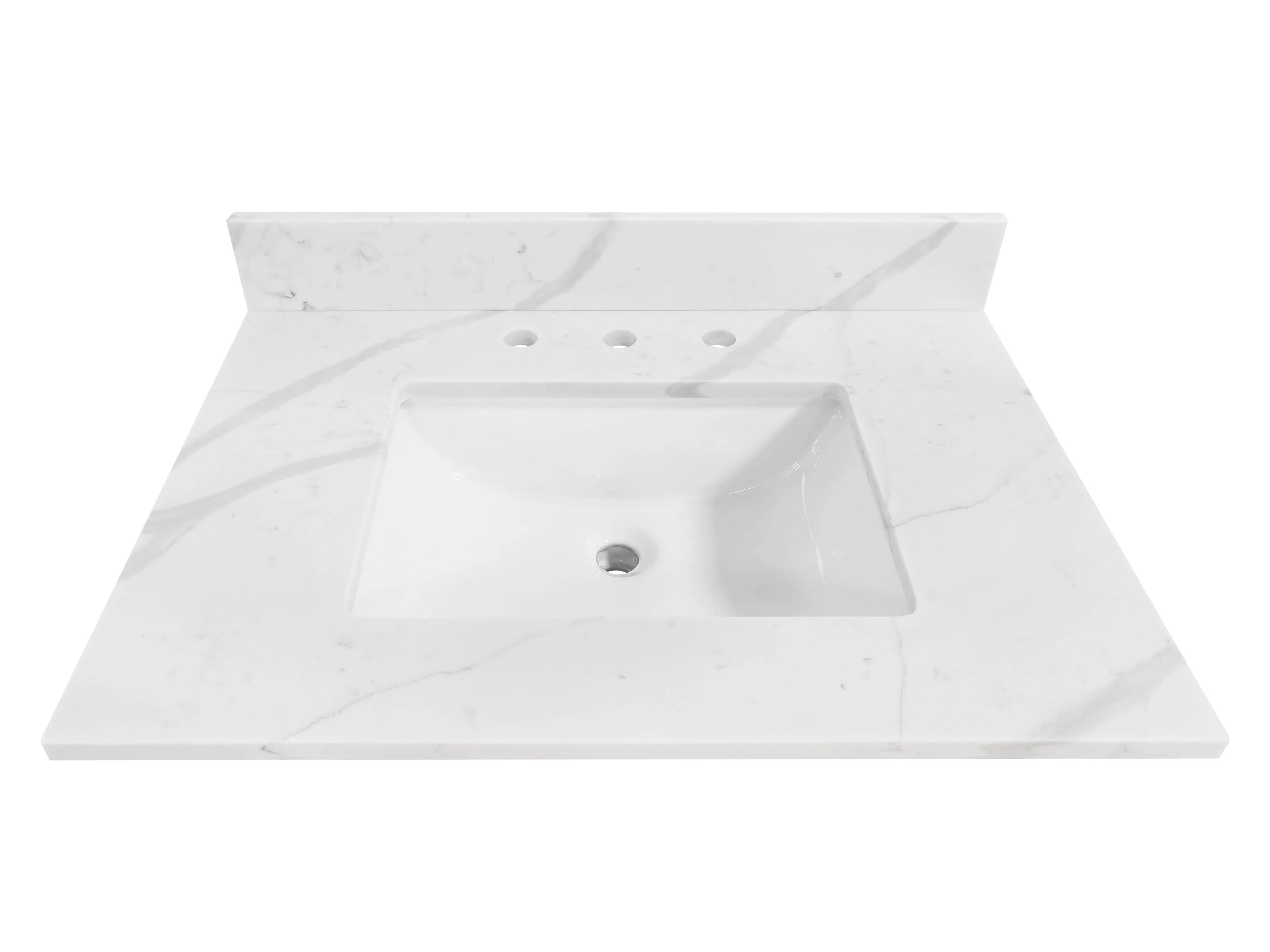 Calacatta 31-in x 22-in White Quartz Undermount Single Sink Widespread Faucet Mount Bathroom Vanity Top