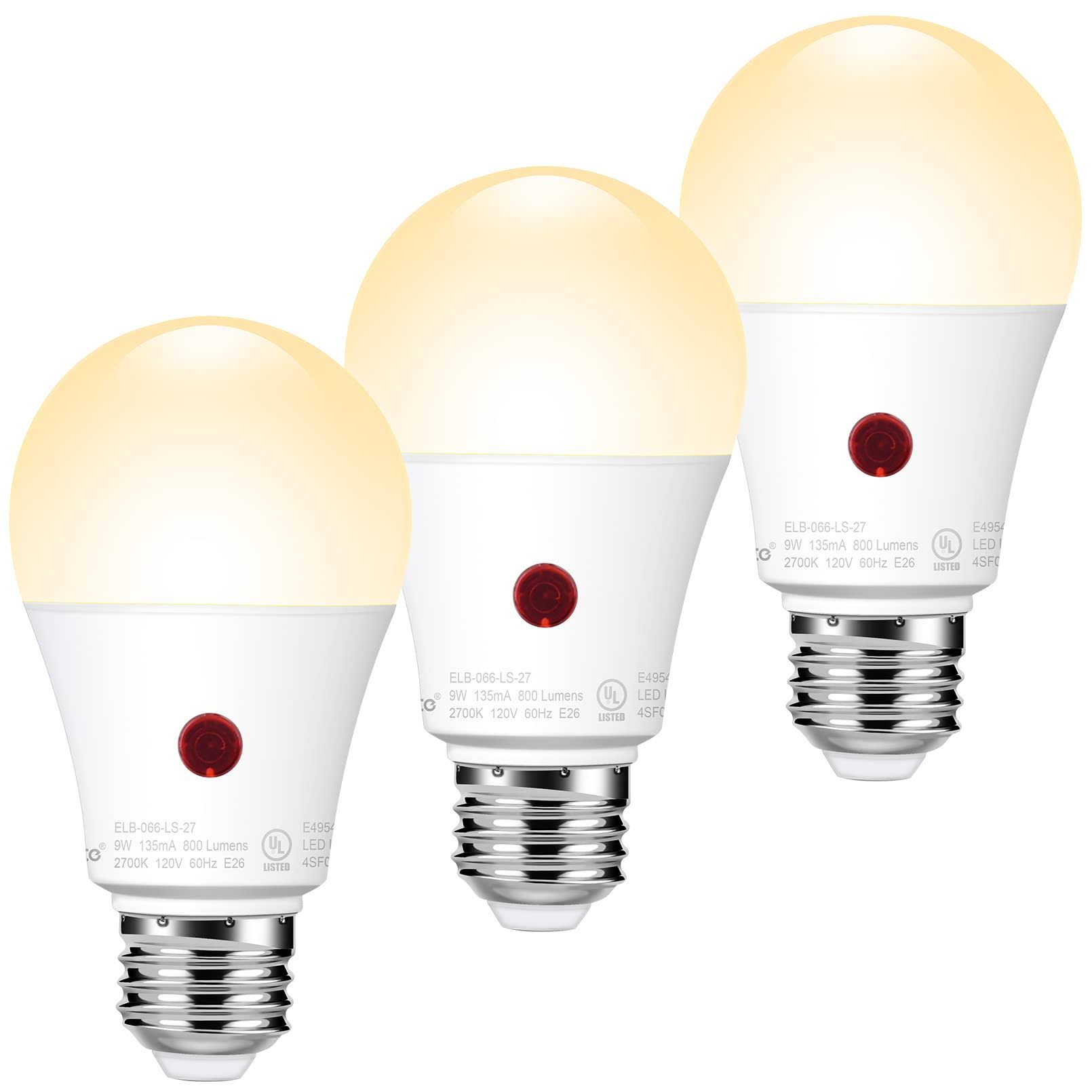 Emotionlite Dusk to Dawn Sensor Light Bulbs Outdoor, Warm White LED Bulbs, 60 Watt Equivalent, Automatic On/Off, Garage, Hallway, Basement, A19 Size