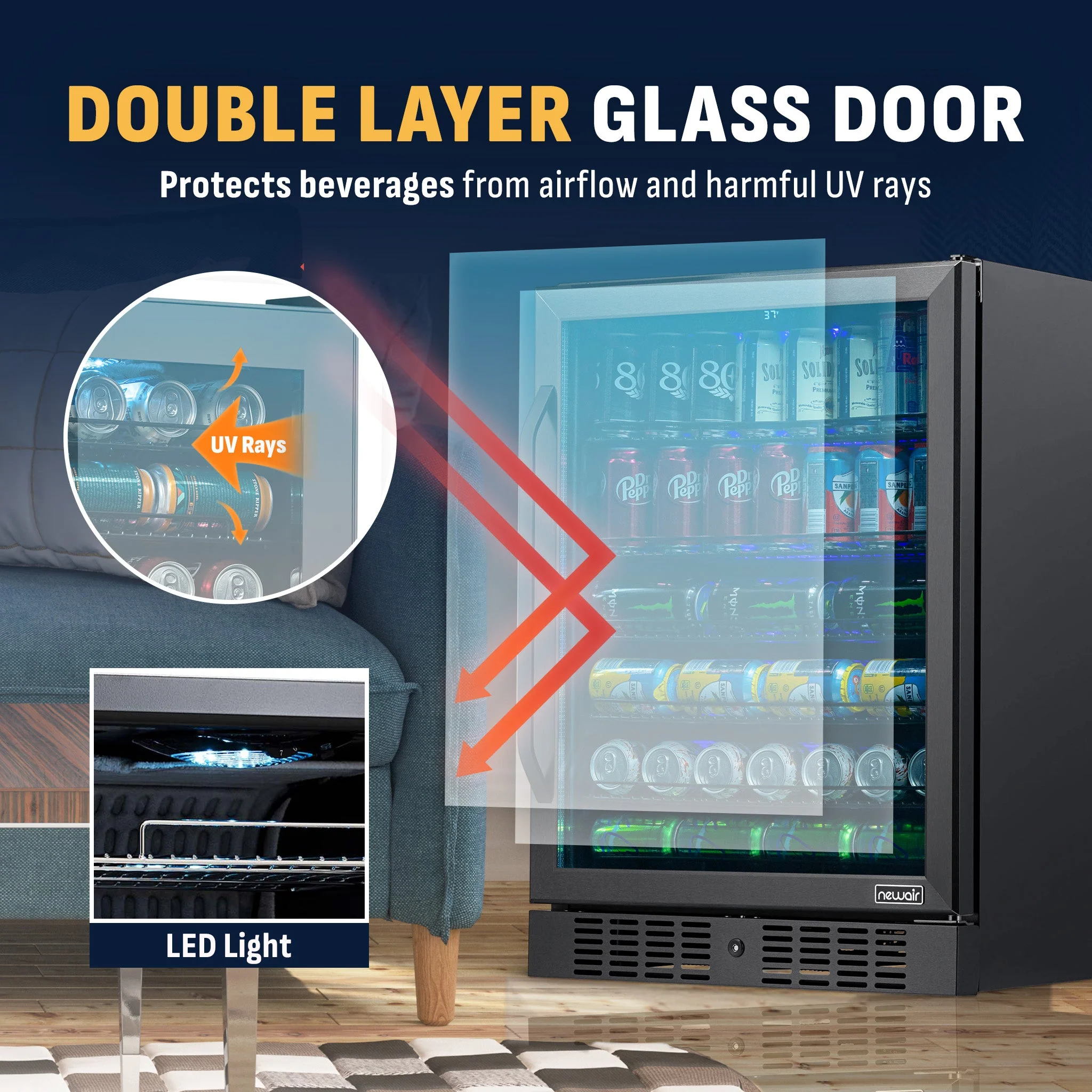 Newair 177-Can Built-In Black Beverage Fridge - 24