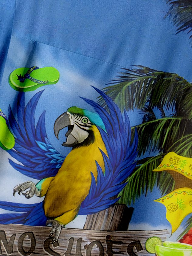 Chemise hawaïenne à manches courtes avec poche poitrine et perroquets