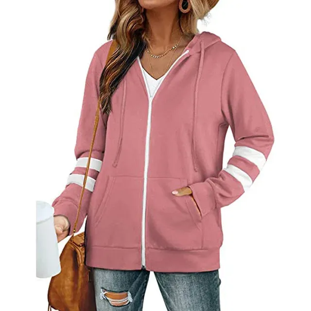 Sophie Paris I Sweat à Capuche Zippé avec Bandes Contrastantes