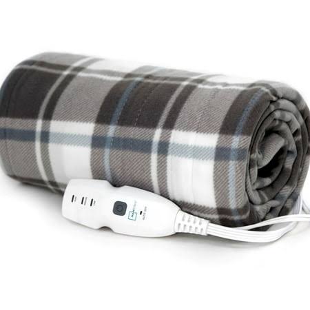 Mainstays Fleece Electric Heated Throw Blanket, Gray and White Plaid, 50 inch x 60 inch