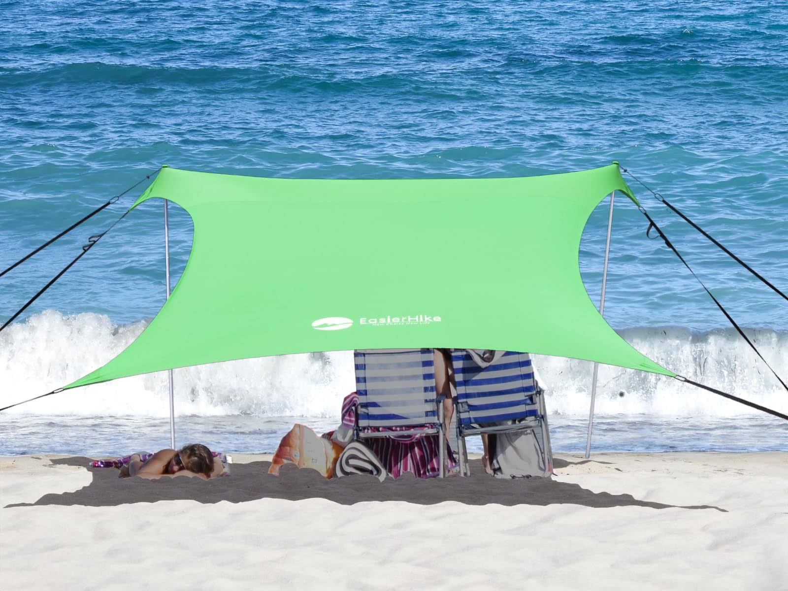 easierhike Beach Shade Windproof Design, Sun Shelter UPF50+ Portable Family Tent with 6 Sandbags Anchors 7x7 ft 2 Pole Pop Up Outdoor Shelter for