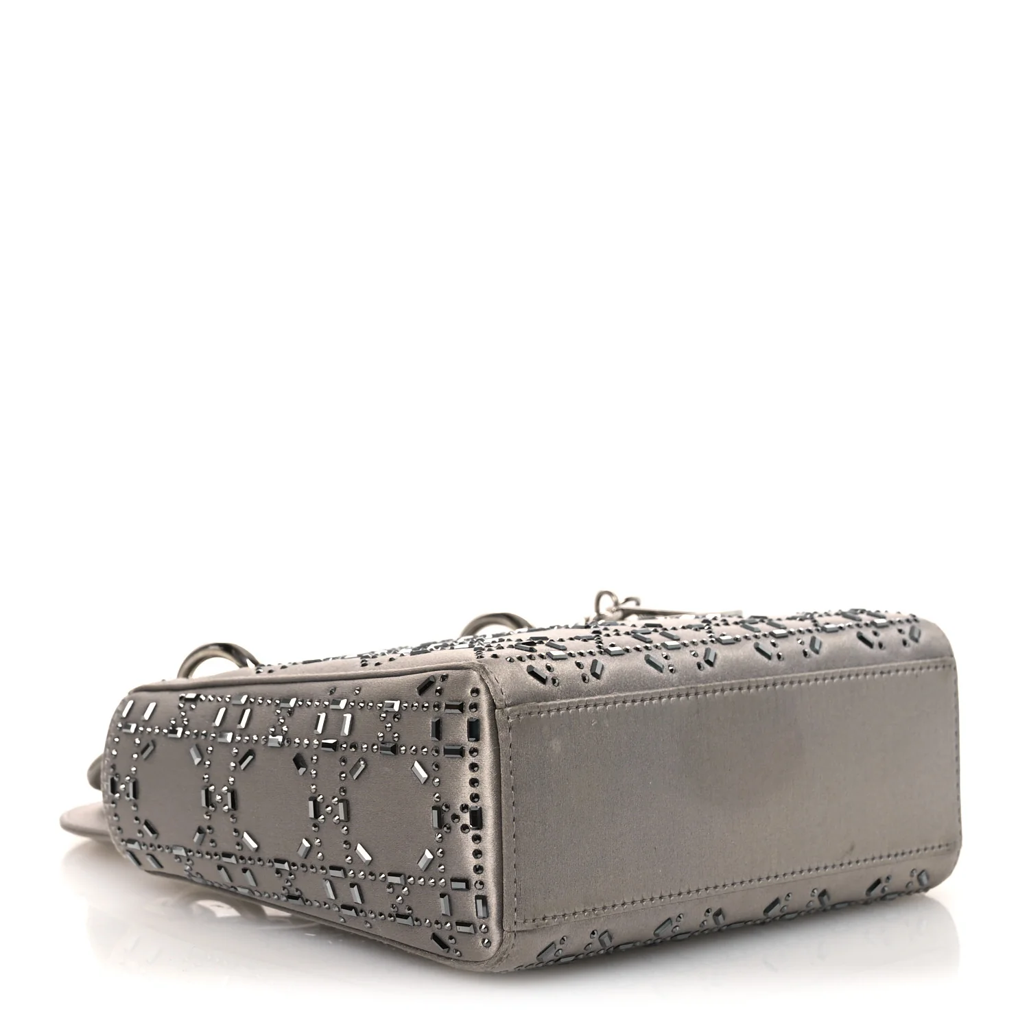 Satin Crystal Cannage Mini Lady Dior Gray
