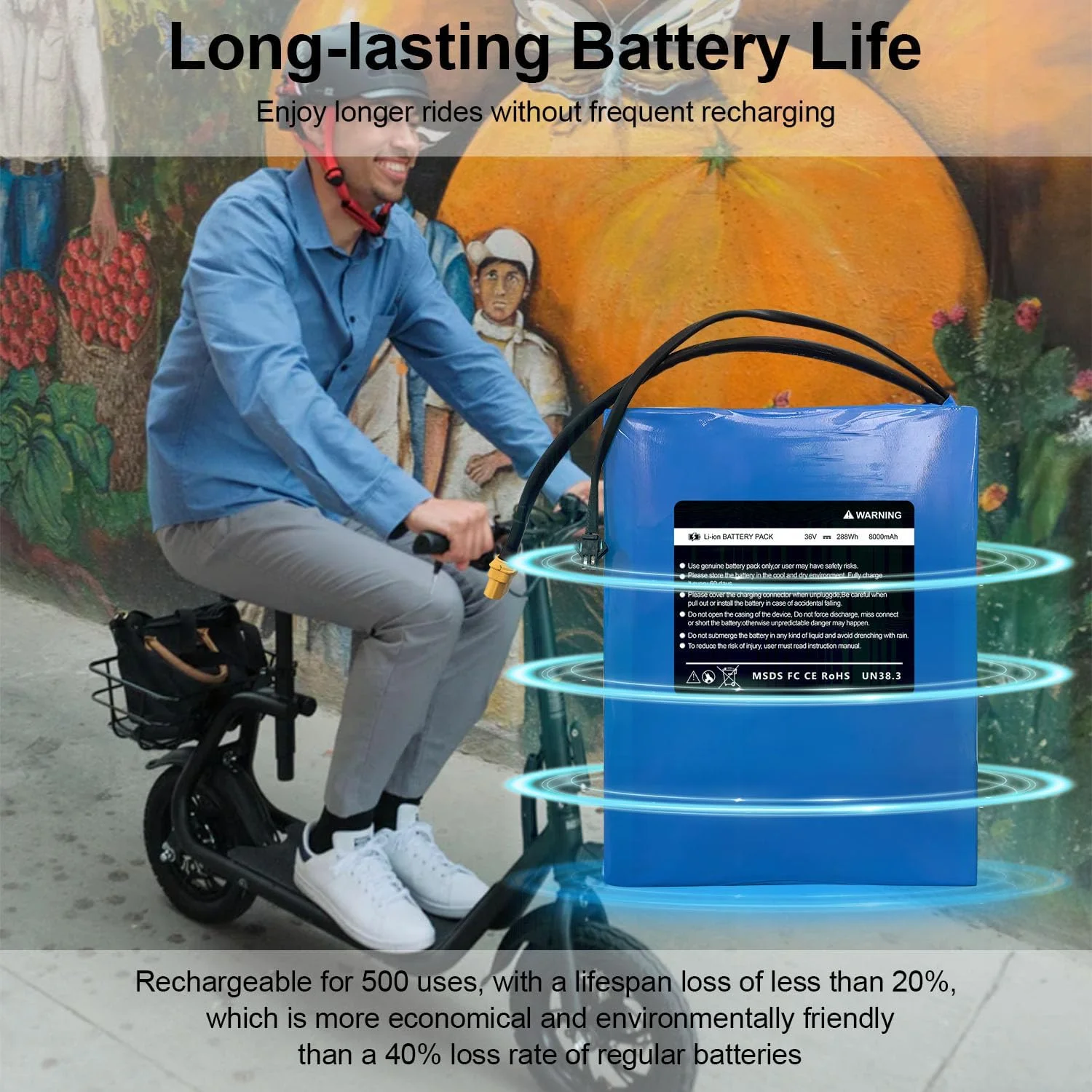36V 8Ah Electric Scooter Battery Compatible for R1 Electric Scooters 36V Electric Scooter Replacement Battery 288Wh Li-ion Power Batteries, Size: 7.68 * 5.2 * 1.50 inch - Image 3