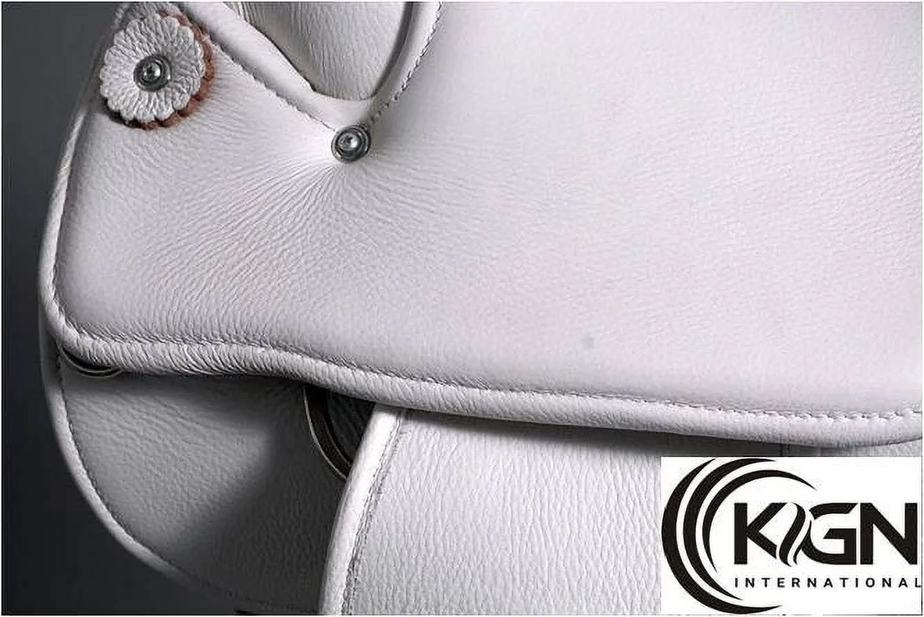 Leather Barrel Racing Horse Saddle, White(16") - Image 6